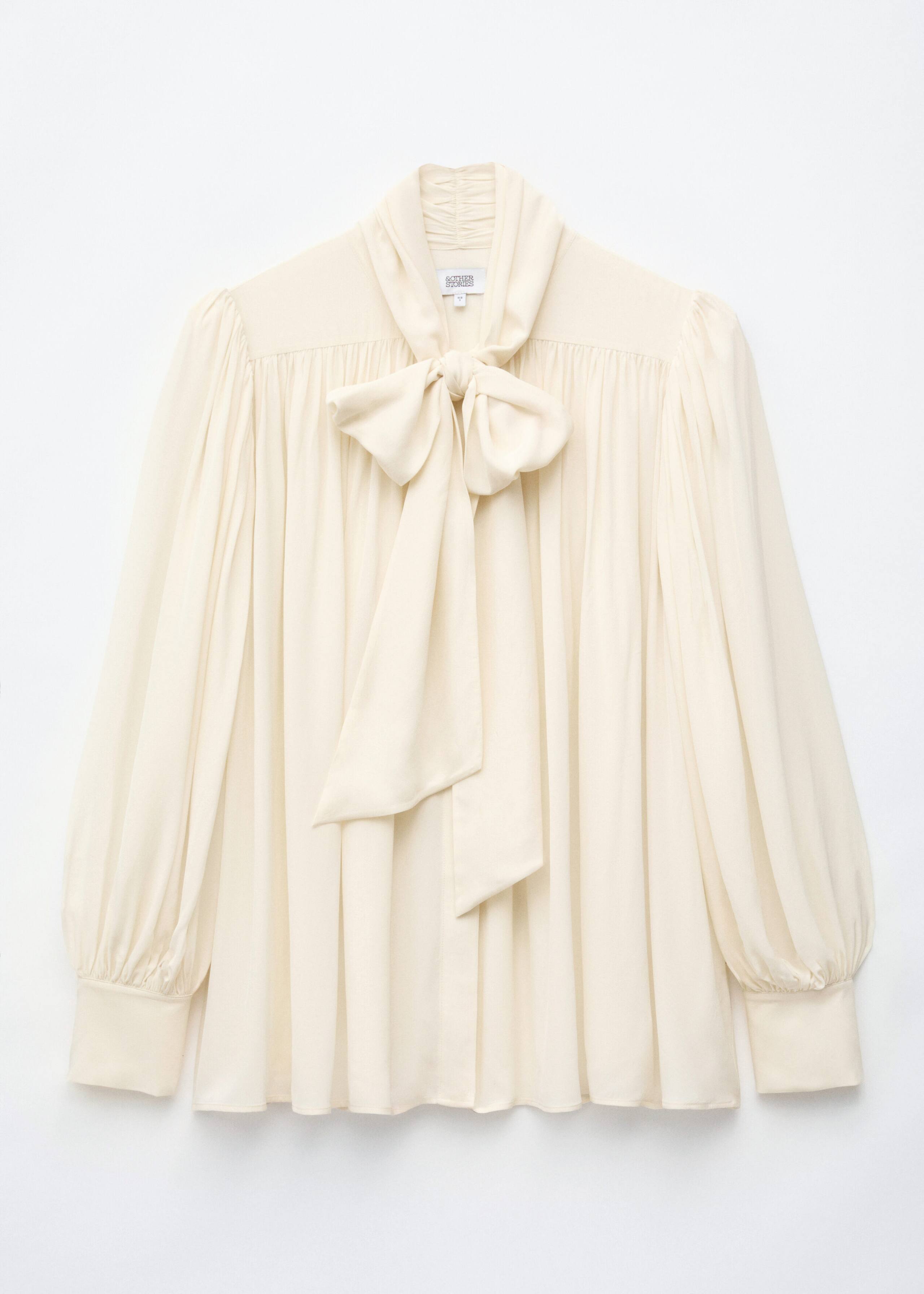Blusa con arricciature e lacci sul collo - Bianco sporco - Natura morta