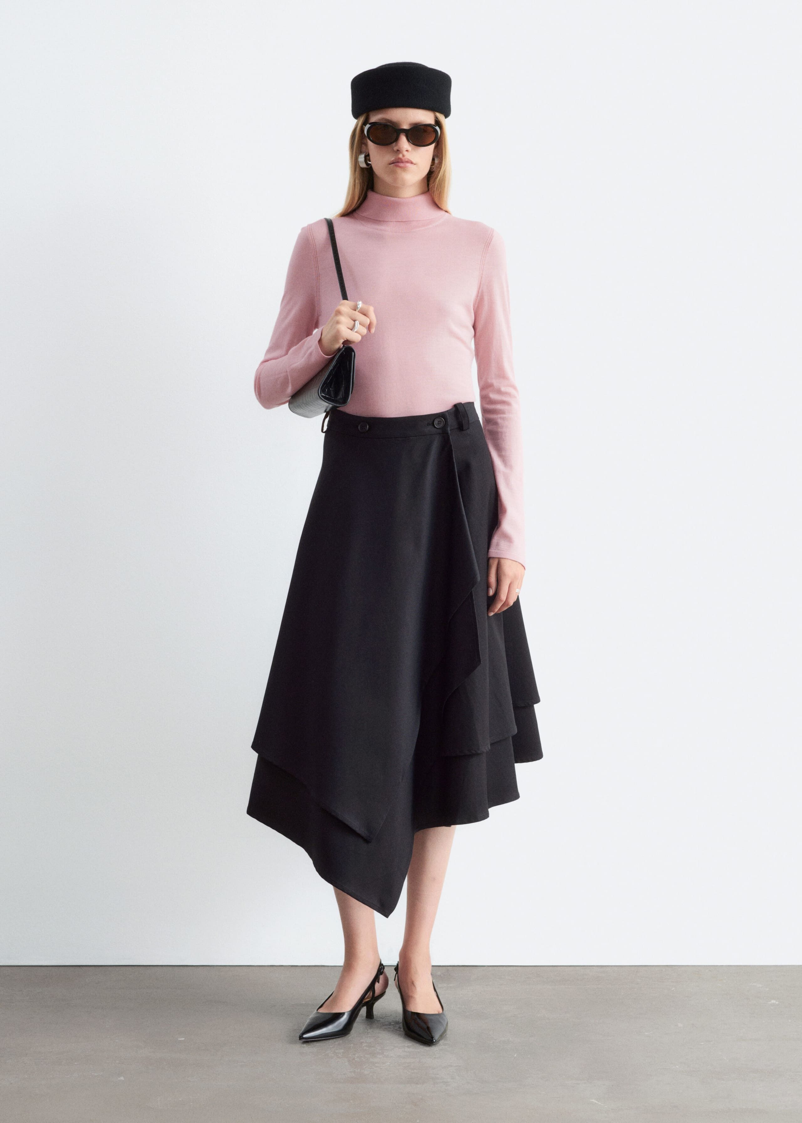 Merino Wool Polo Neck Top - Dark Brown - Lookbook