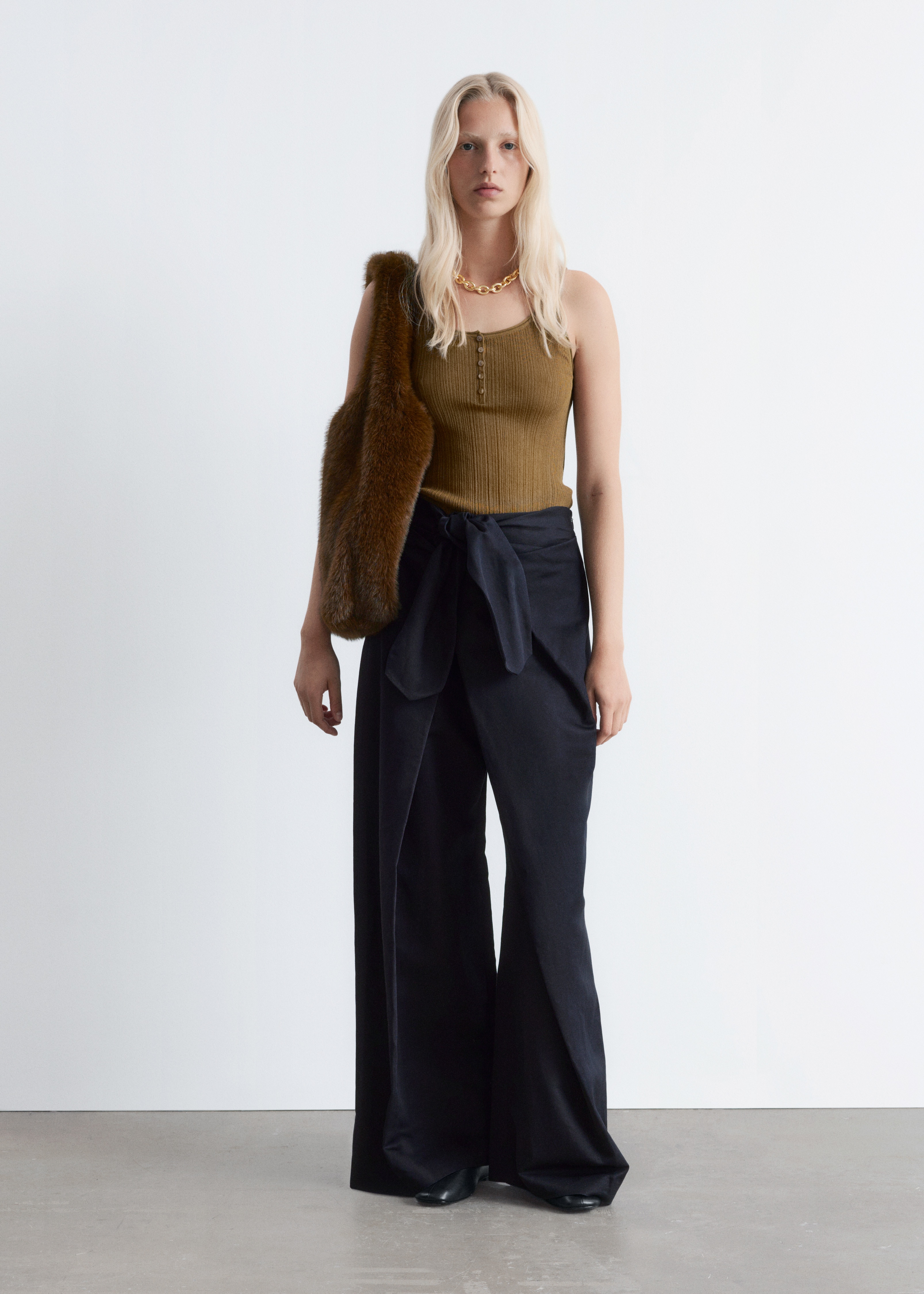 Pantaloni Largi cu Nod Frontal - Albastru închis