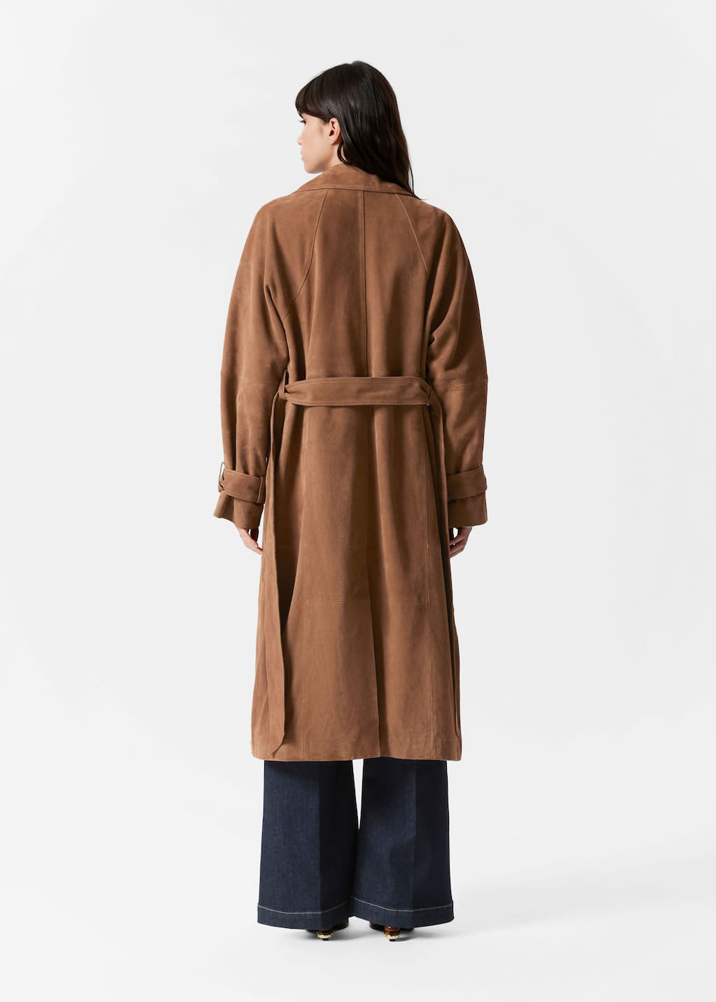 Maxi-Trenchcoat aus Veloursleder