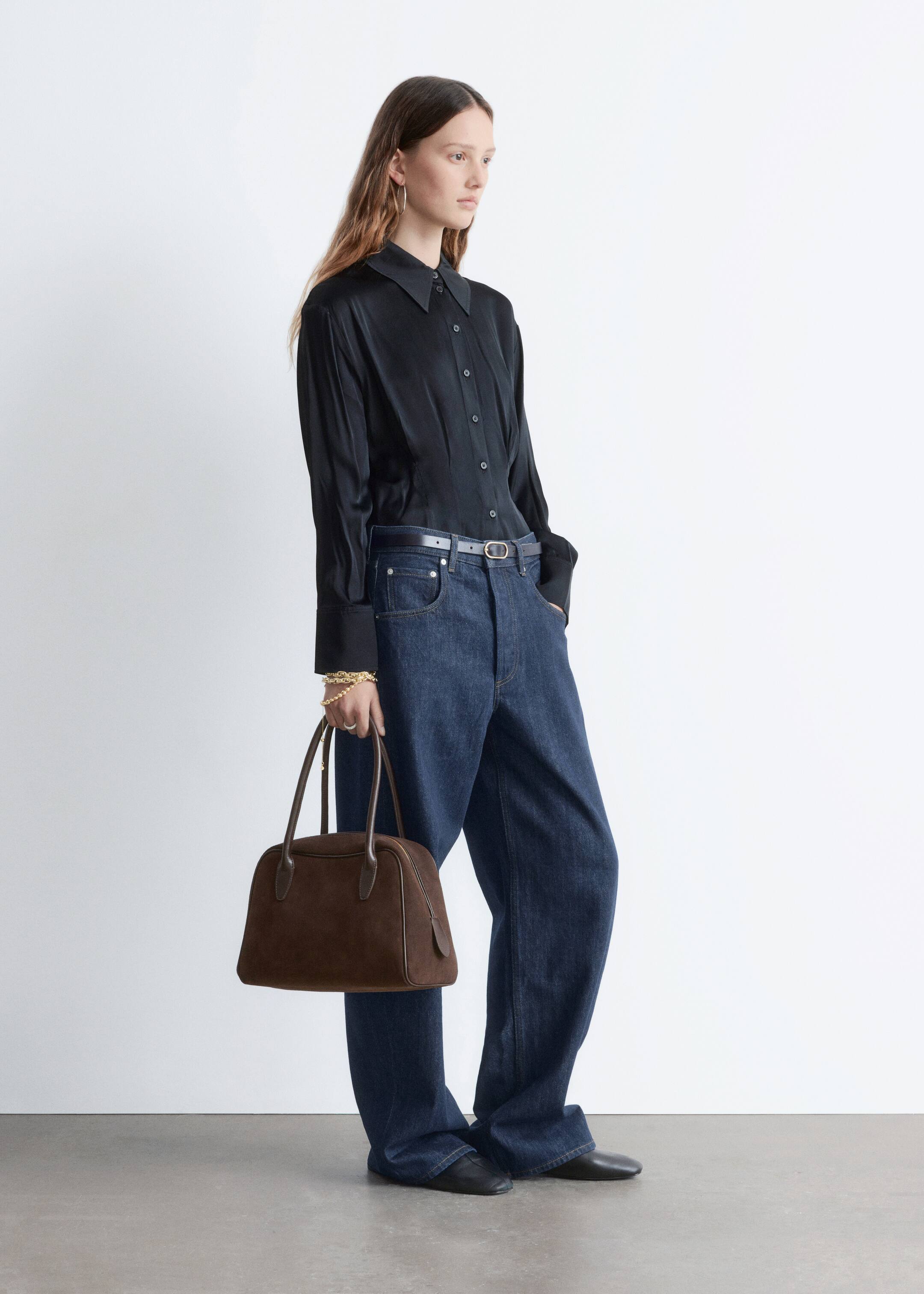 View larger image: Tapered Satin Shirt - Black | H&M GB 4