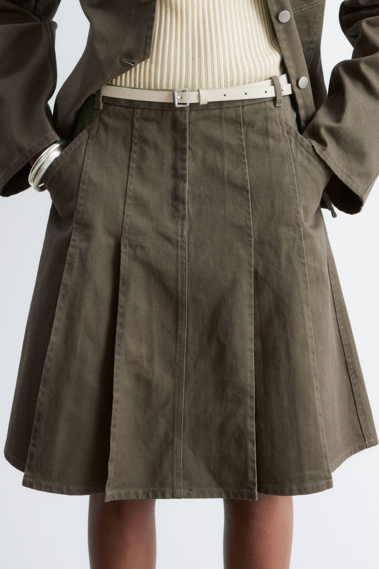 Pleated Cotton Midi Skirt - 3