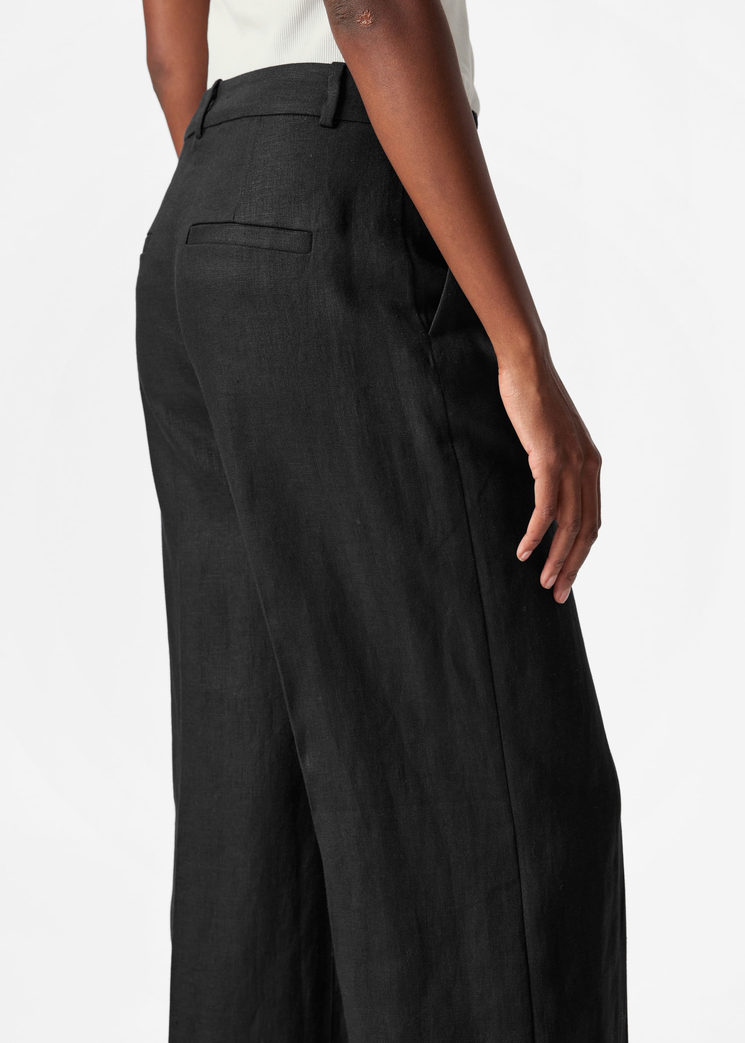 Tailored Linen Trousers - Black - Lookbook