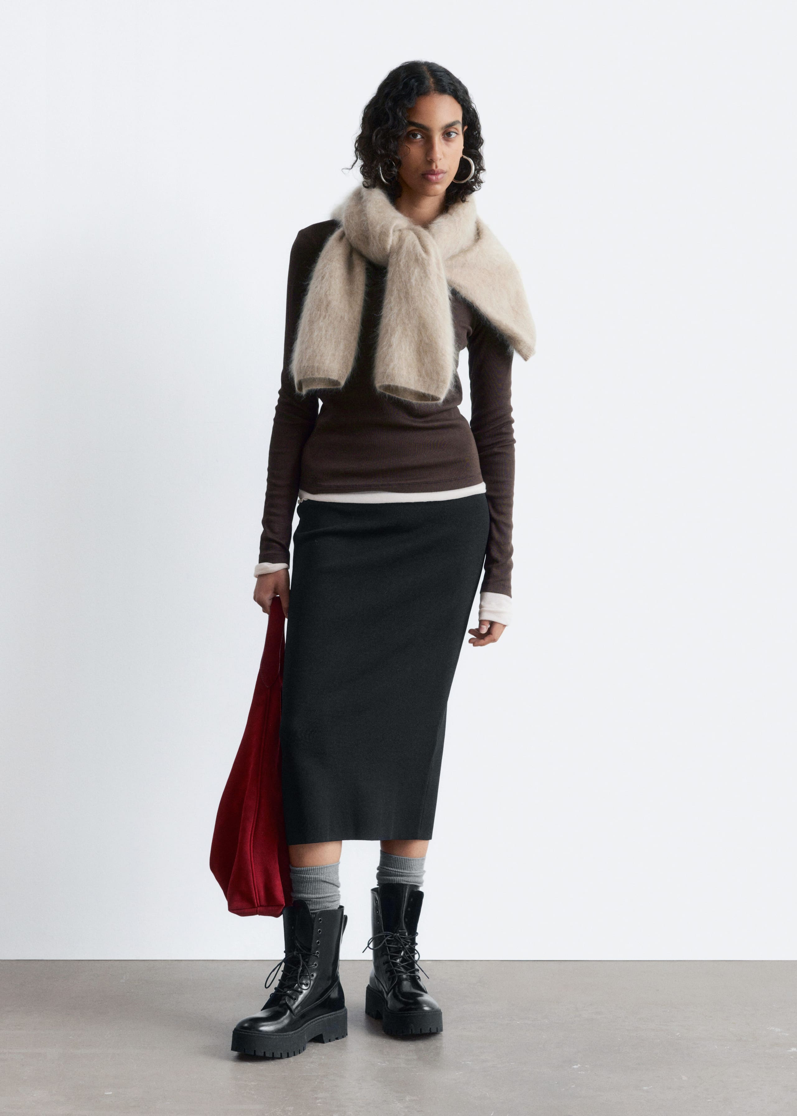 Image of Knitted Pencil Midi Skirt
