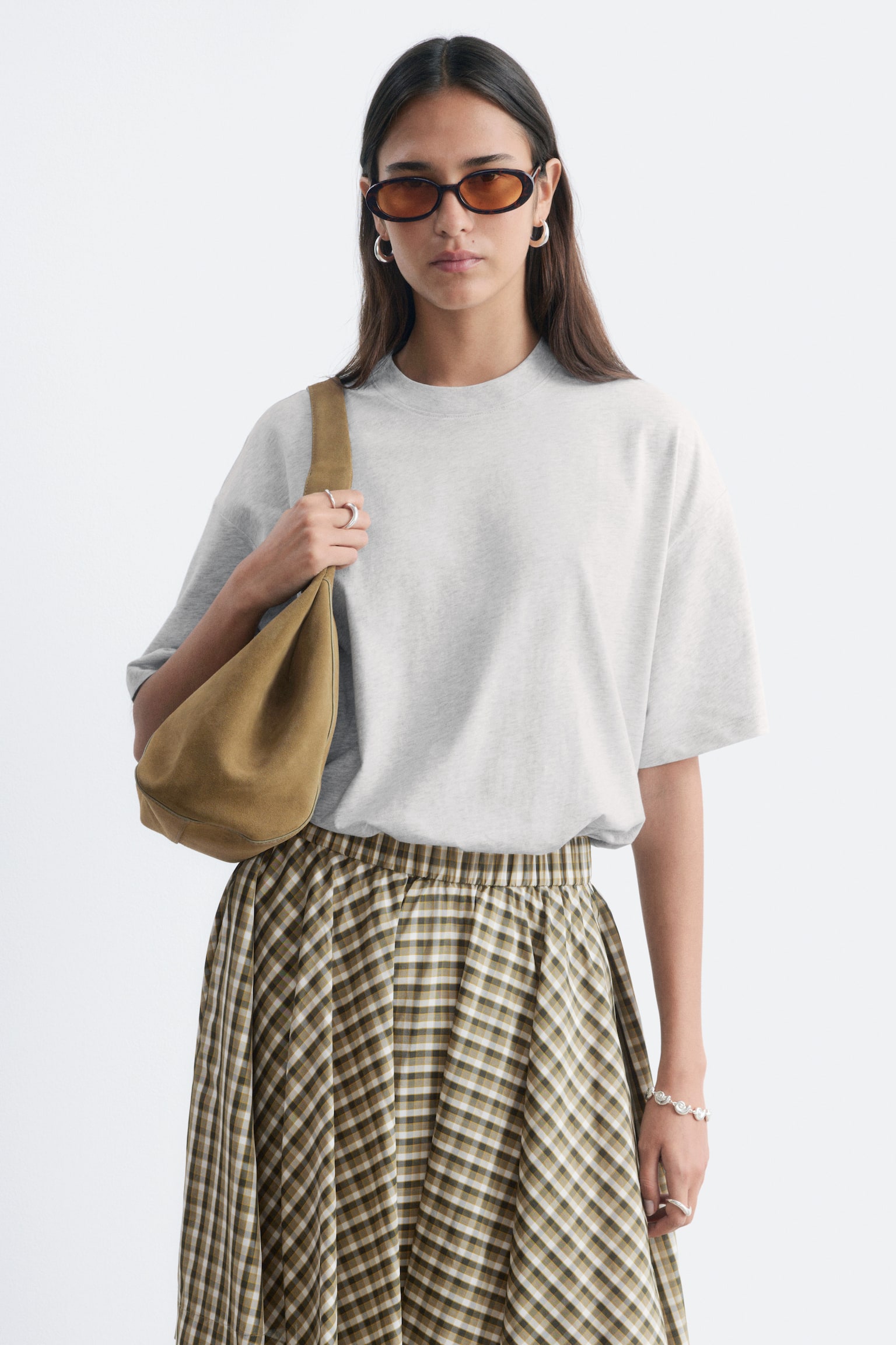 Oversized-T-Shirt aus Baumwolle - Grau meliert/Weiß/Leuchtendes Rot - 1