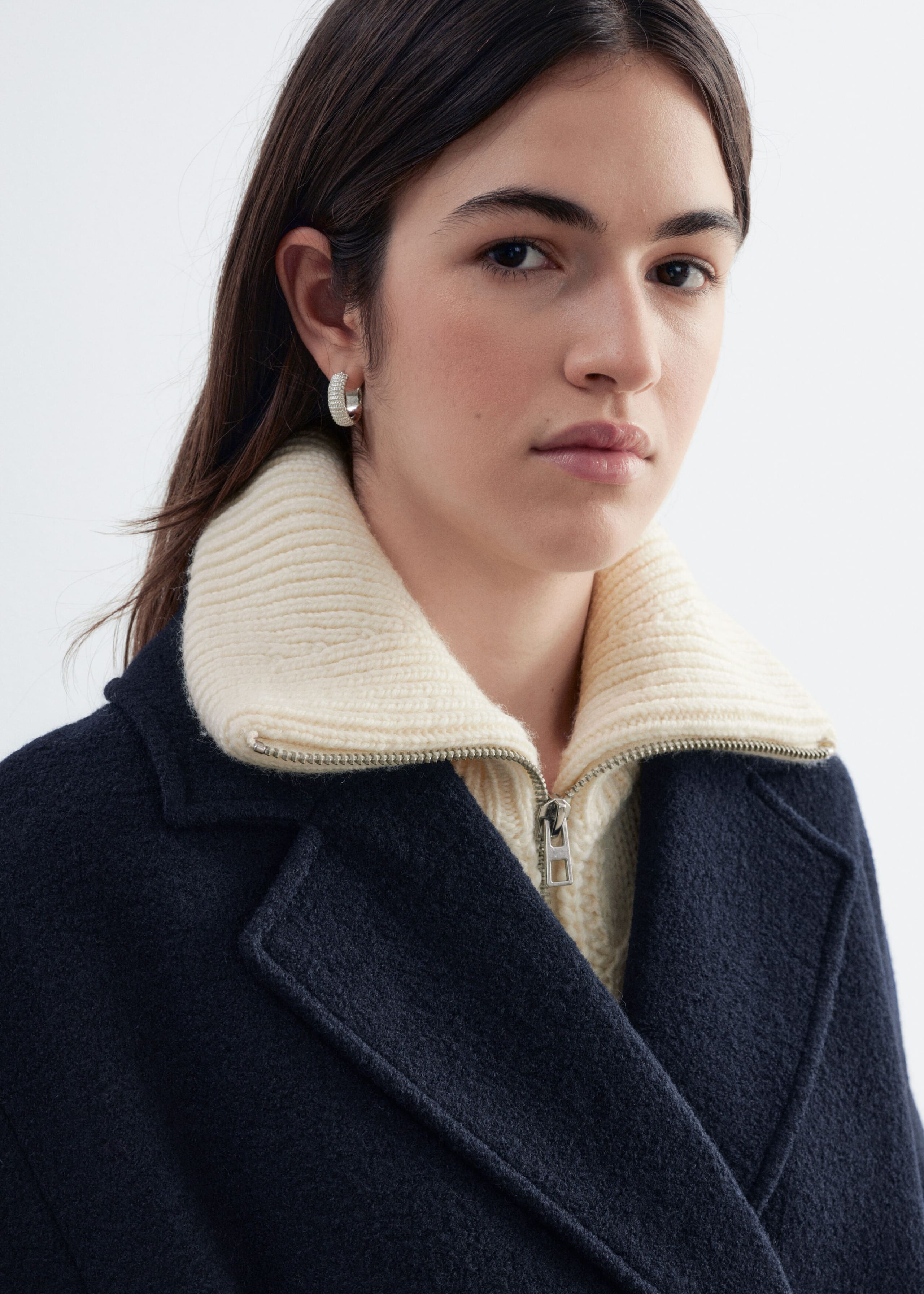 Voluminous Belted Wool Coat - Navy - Lookbook