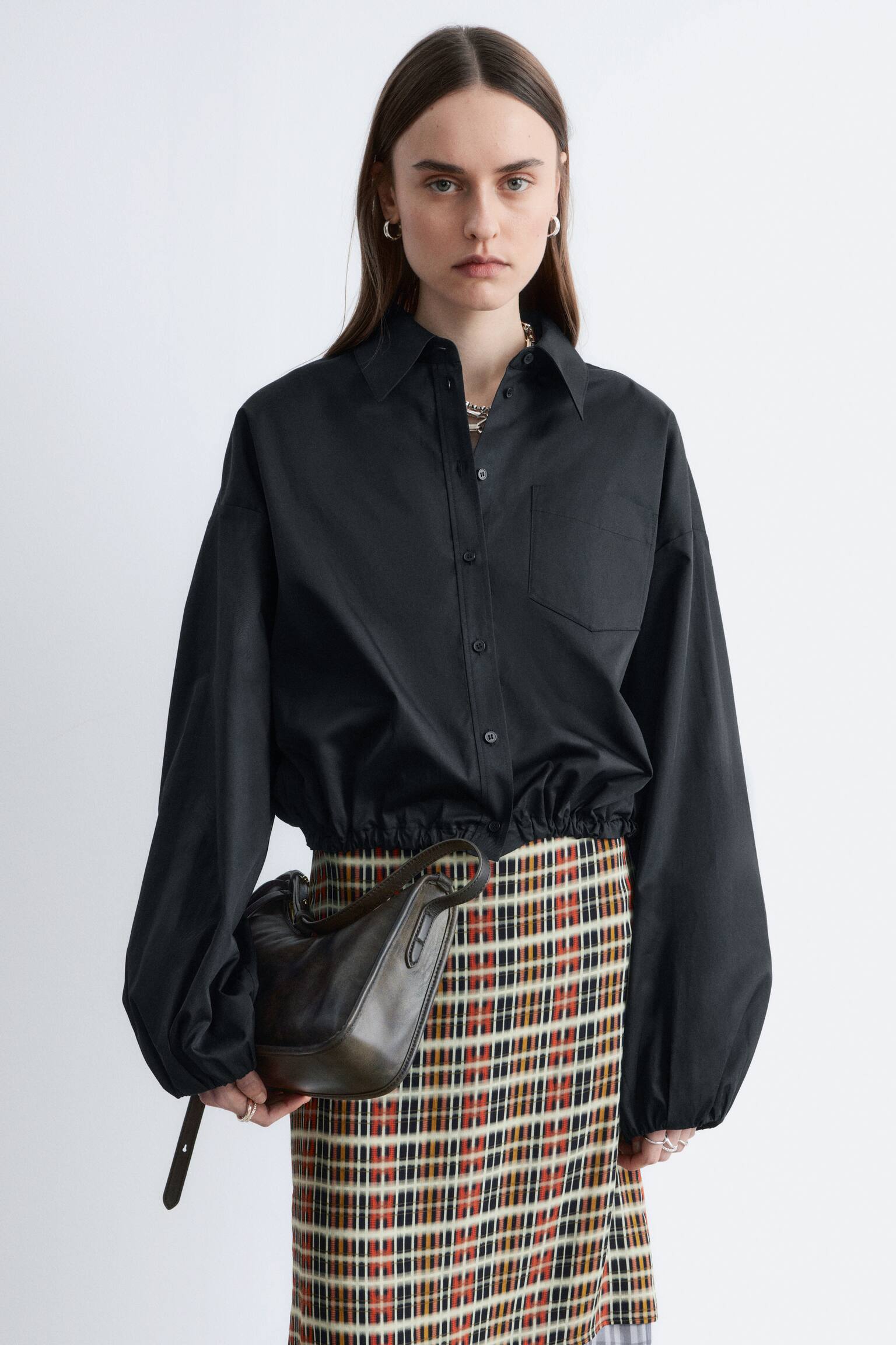 Knee-Length Slip Skirt - Orange/Checked - 3