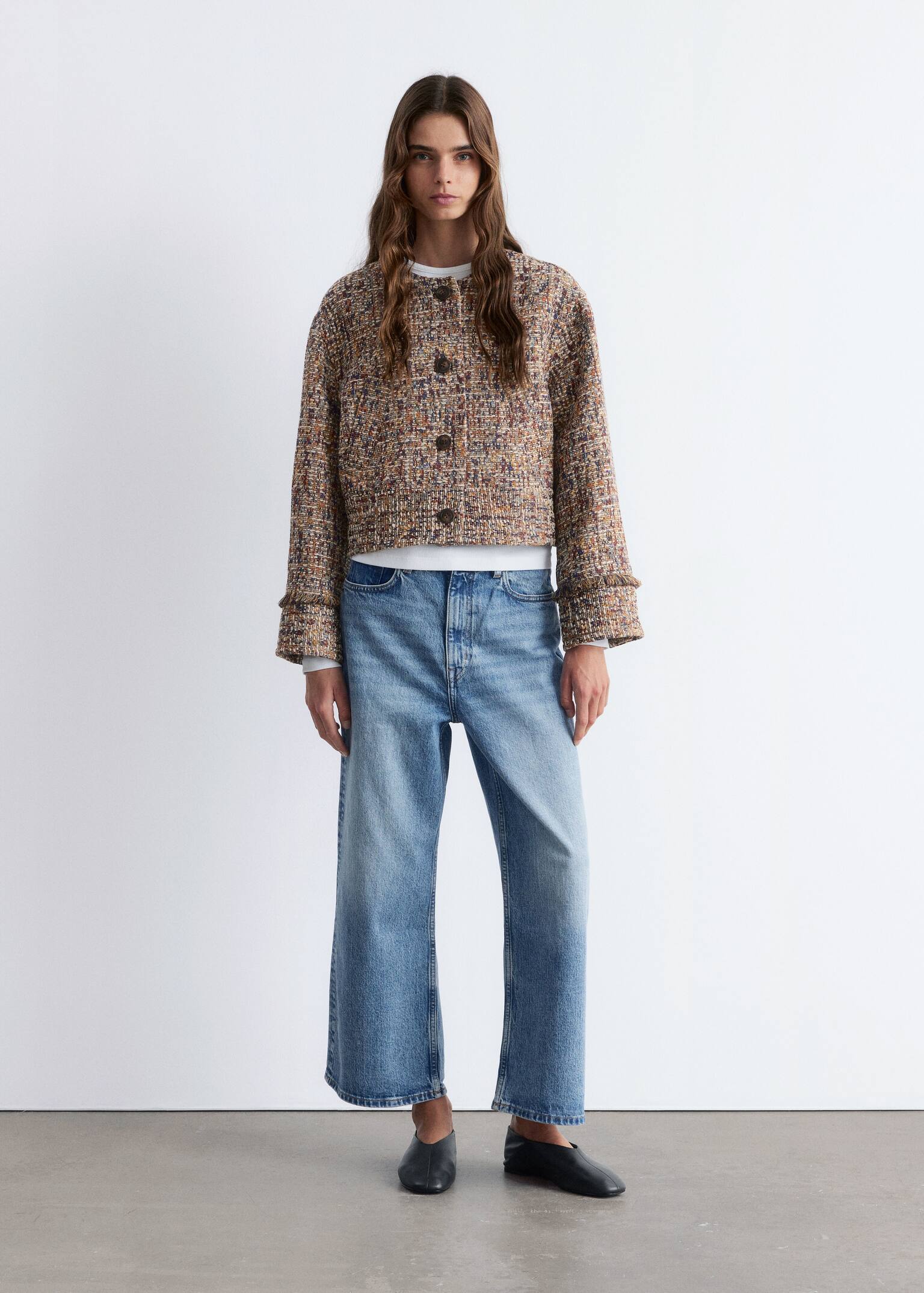 Cropped Bouclé Jacket - Melange Pattern