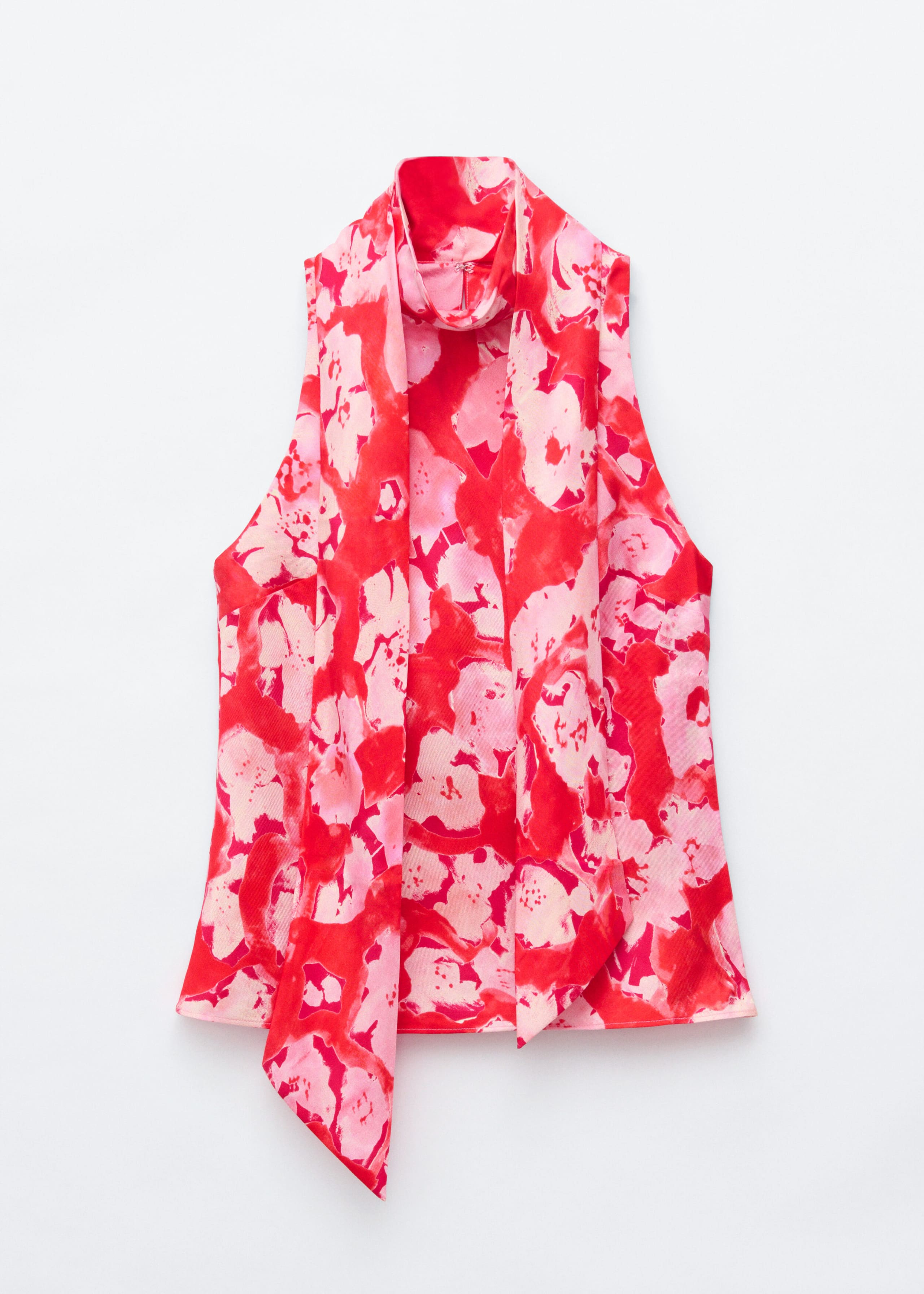 Scarf-Neck Silk Top - Red/Florals - Lookbook