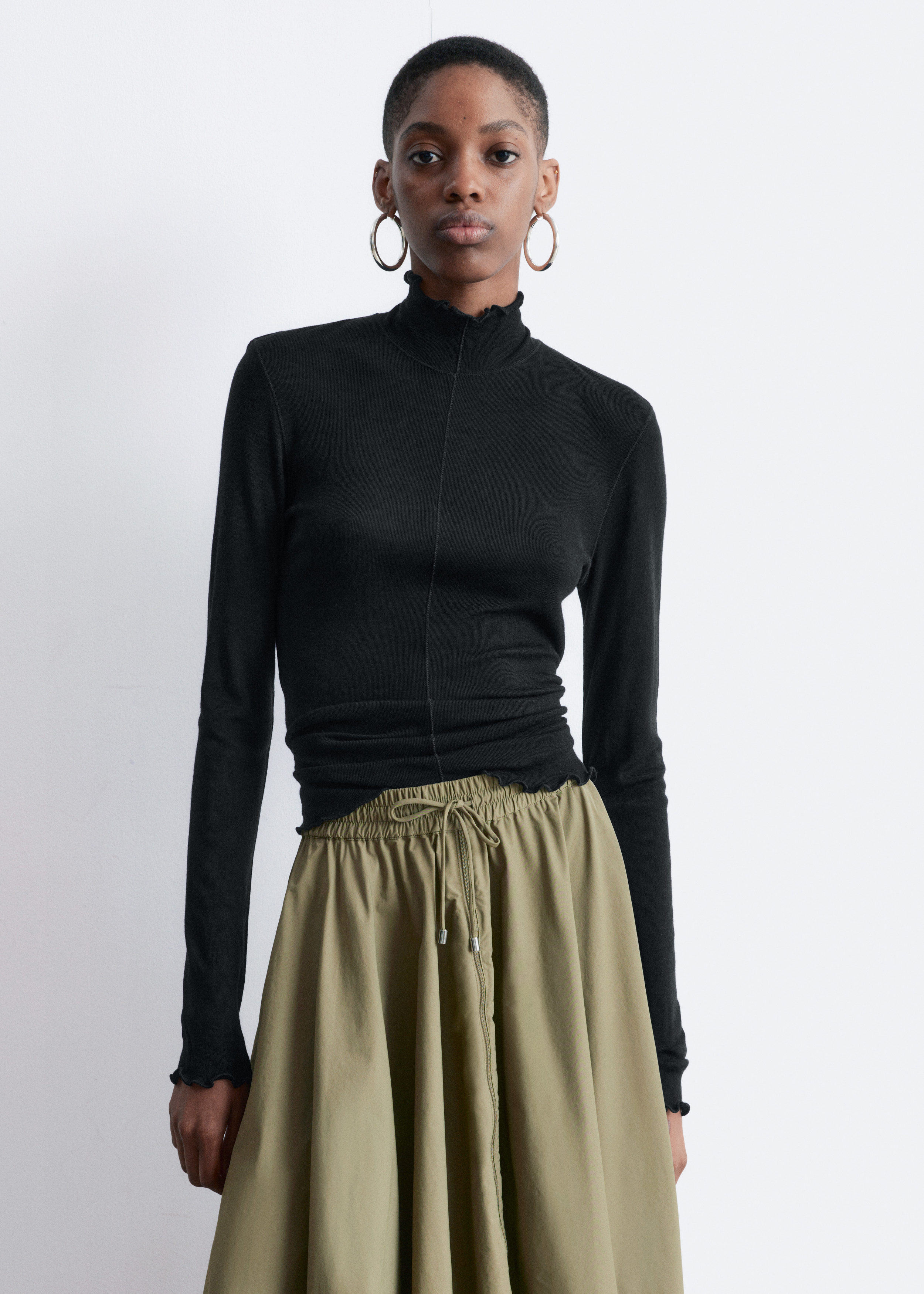 Scalloped Mock-Neck Top - Black - & Other Stories US