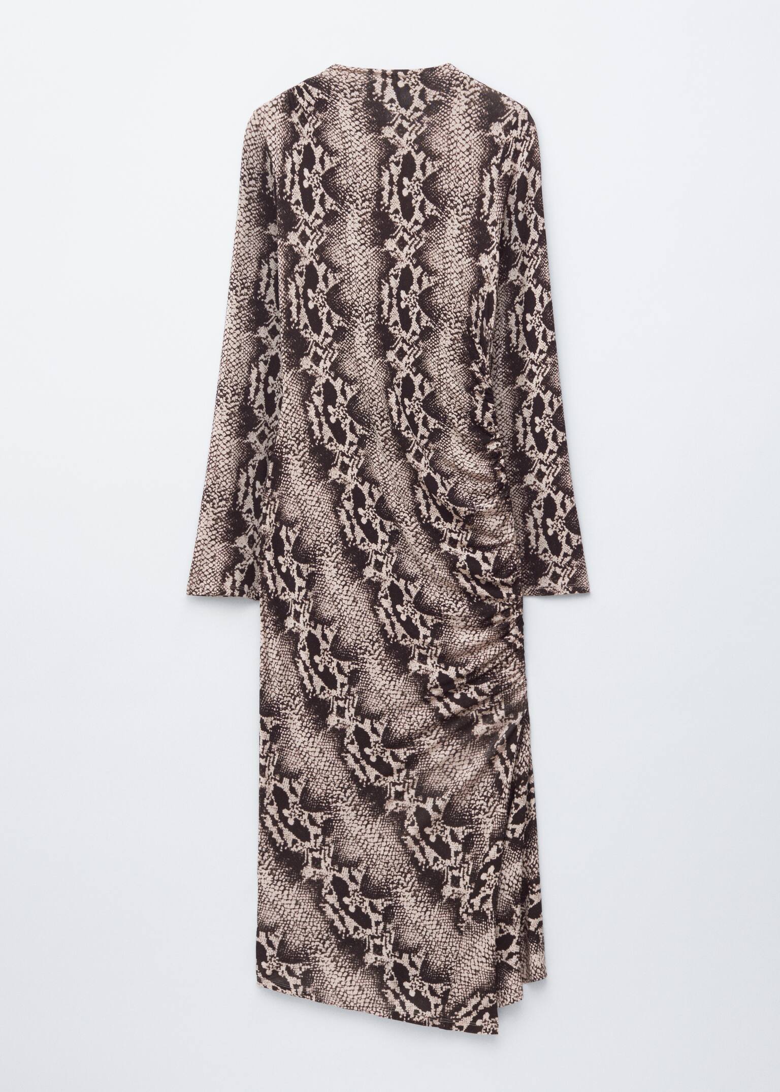 Gathered Midi Dress - Beige Snake - 1