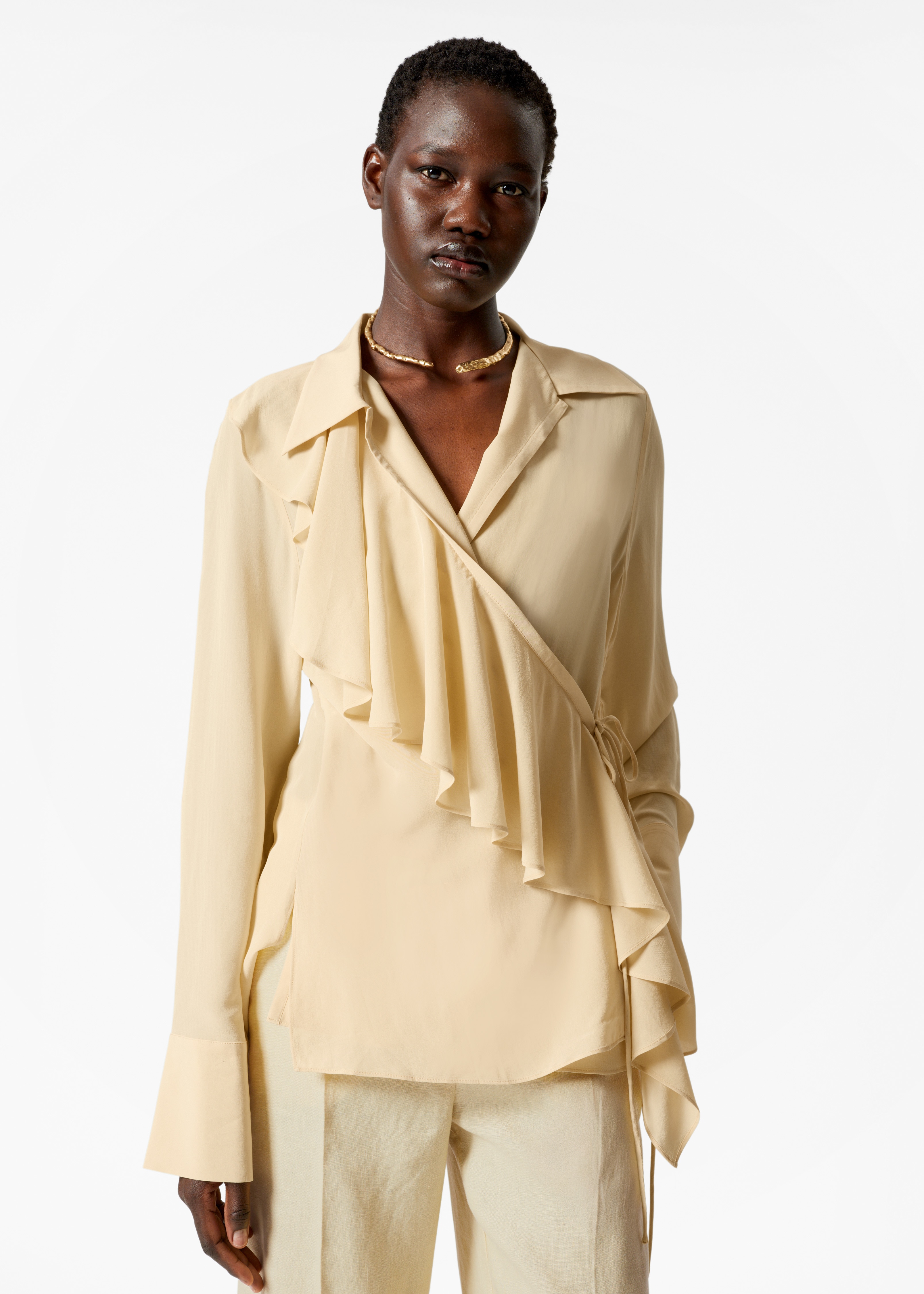 Wickelbluse mit Rüschen - Hellgelb