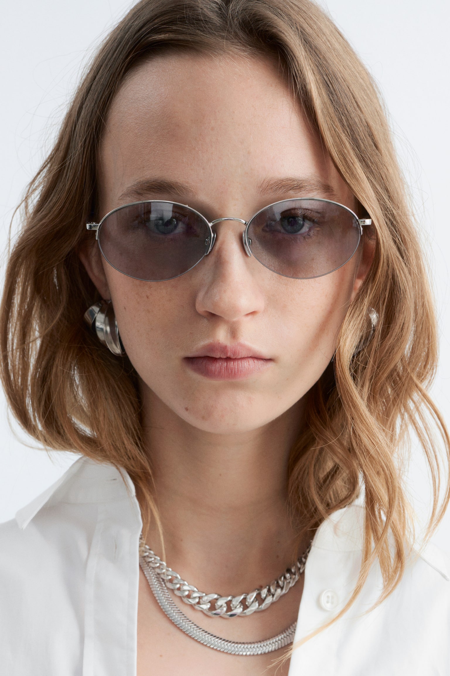 Kerek Fémkeretes Napszemüveg -Ezüst - 1