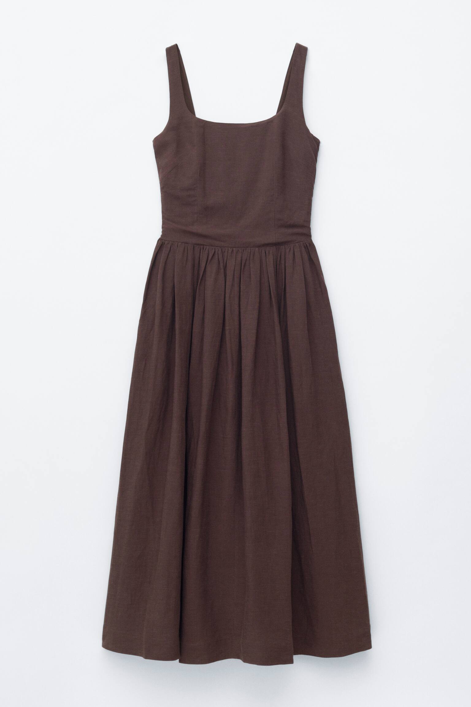 Fit-and-Flare Midi Dress - חום כהה/לבן - 1