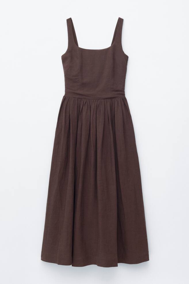 Robe midi évasée - Marron foncé/Blanc - 1