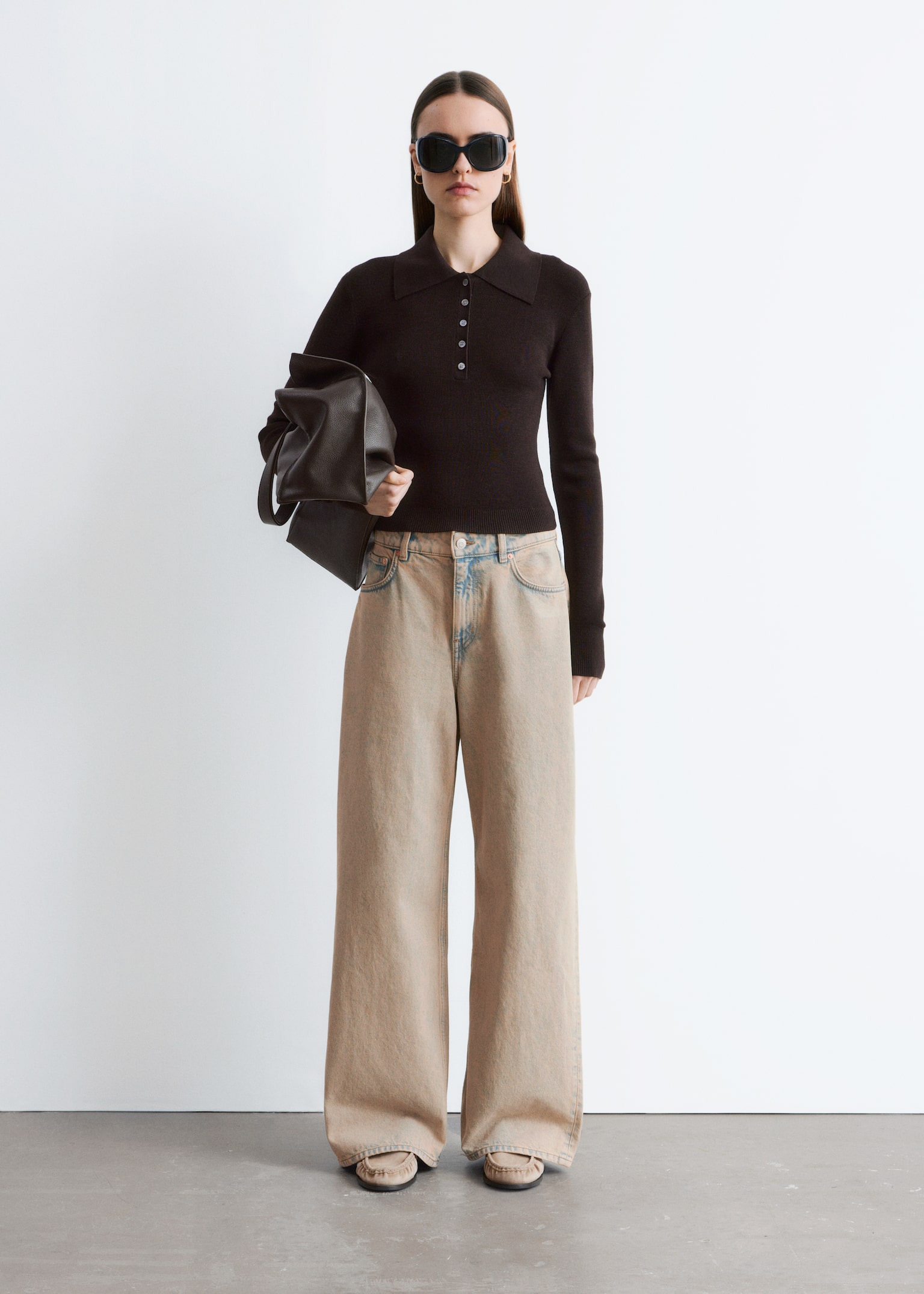 Wide-Leg Jeans - Washed Beige/Khaki Green/Rust Brown - 1