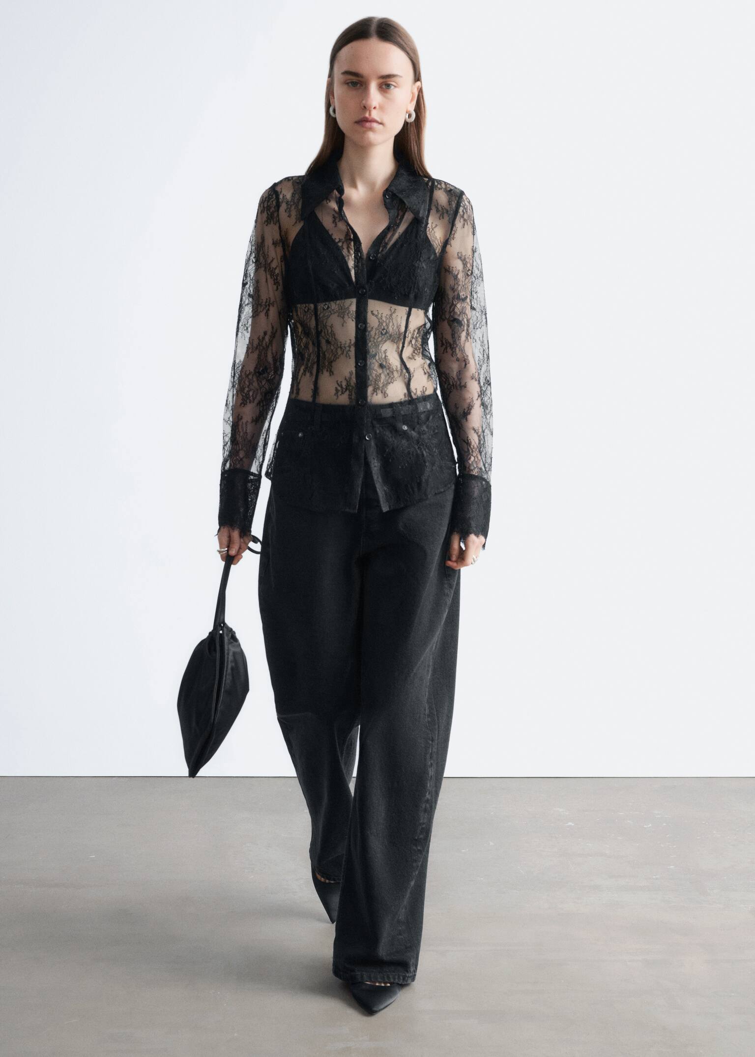 Tapered csipkés ing - Fekete - 5