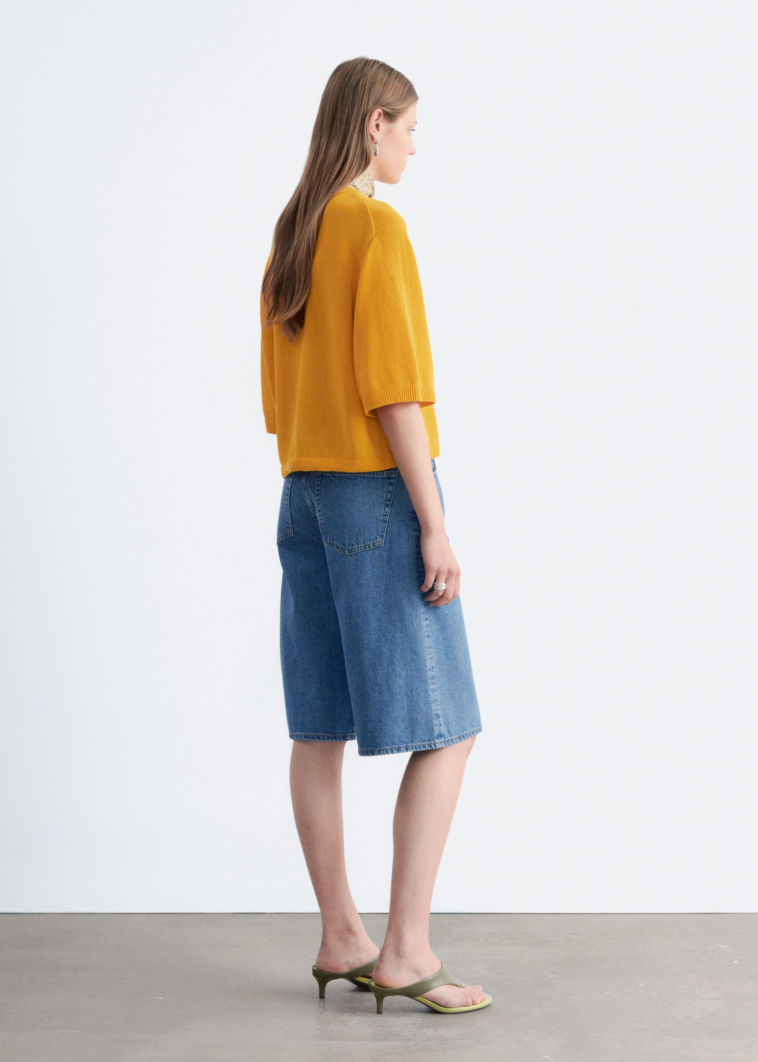 Knitted Cotton T-Shirt - Yellow - Lookbook