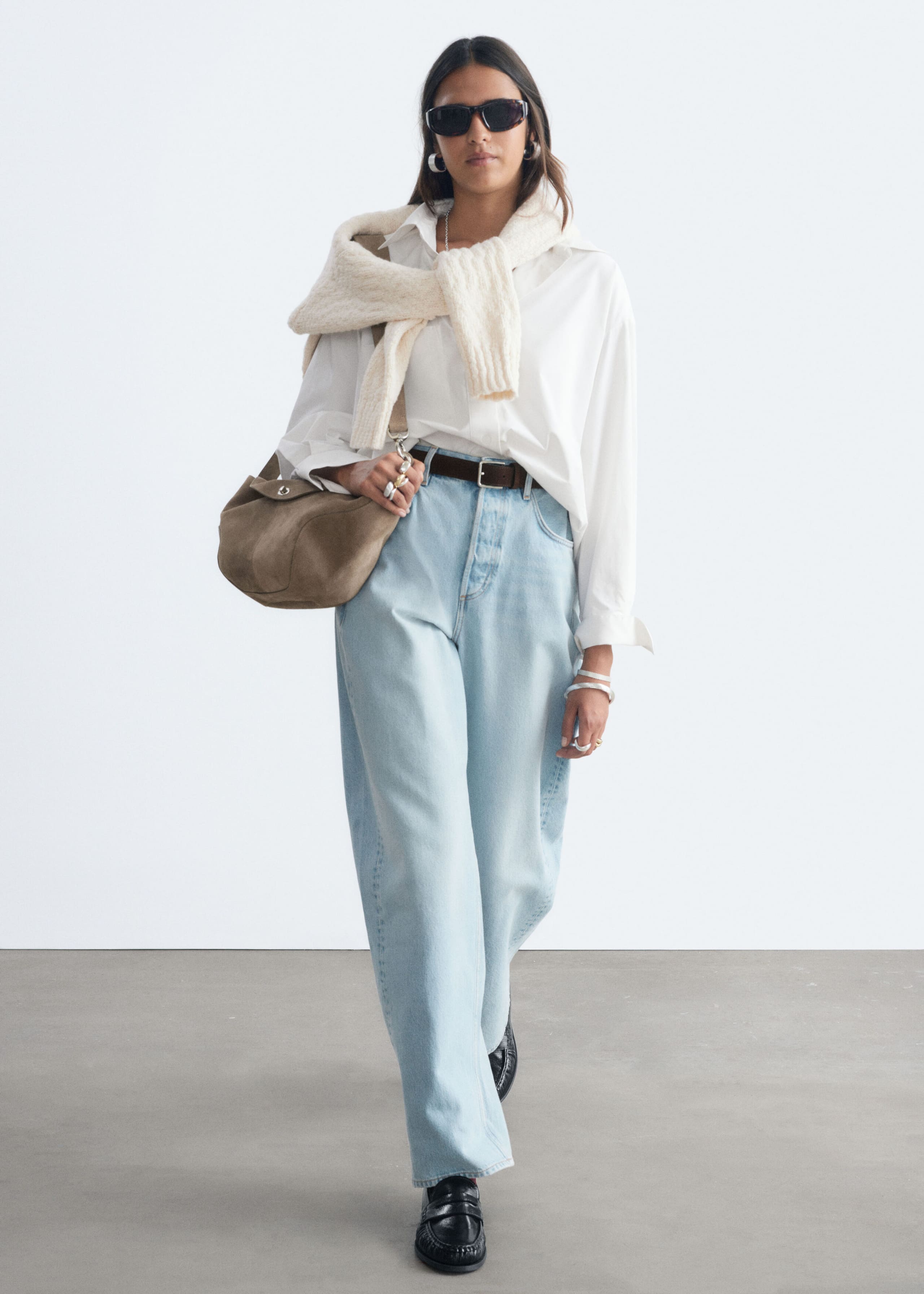 Oversized Cotton Shirt - White - Lookbook