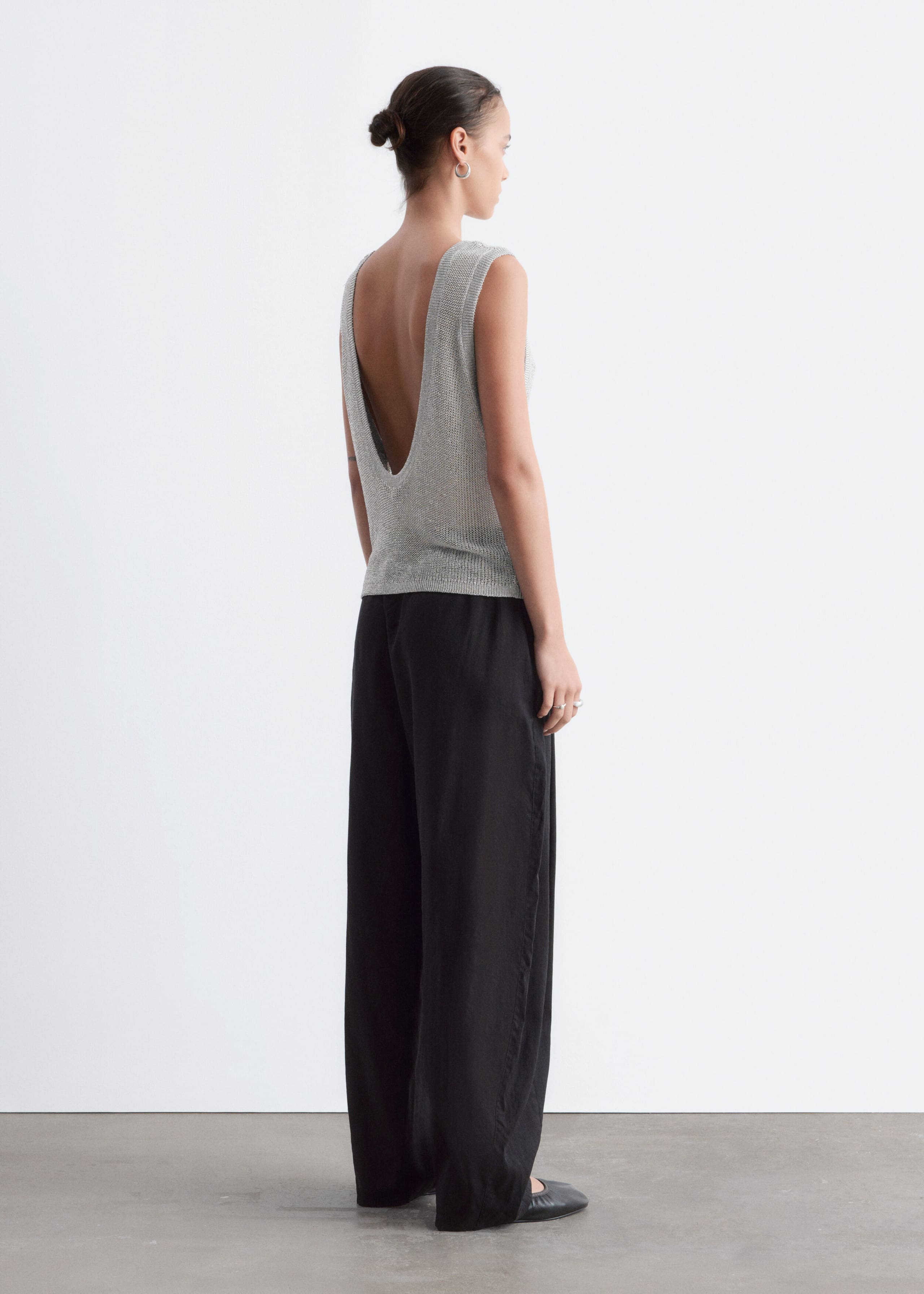 Draped Scoop-Back Top - Grey/Metallic - Lookbook