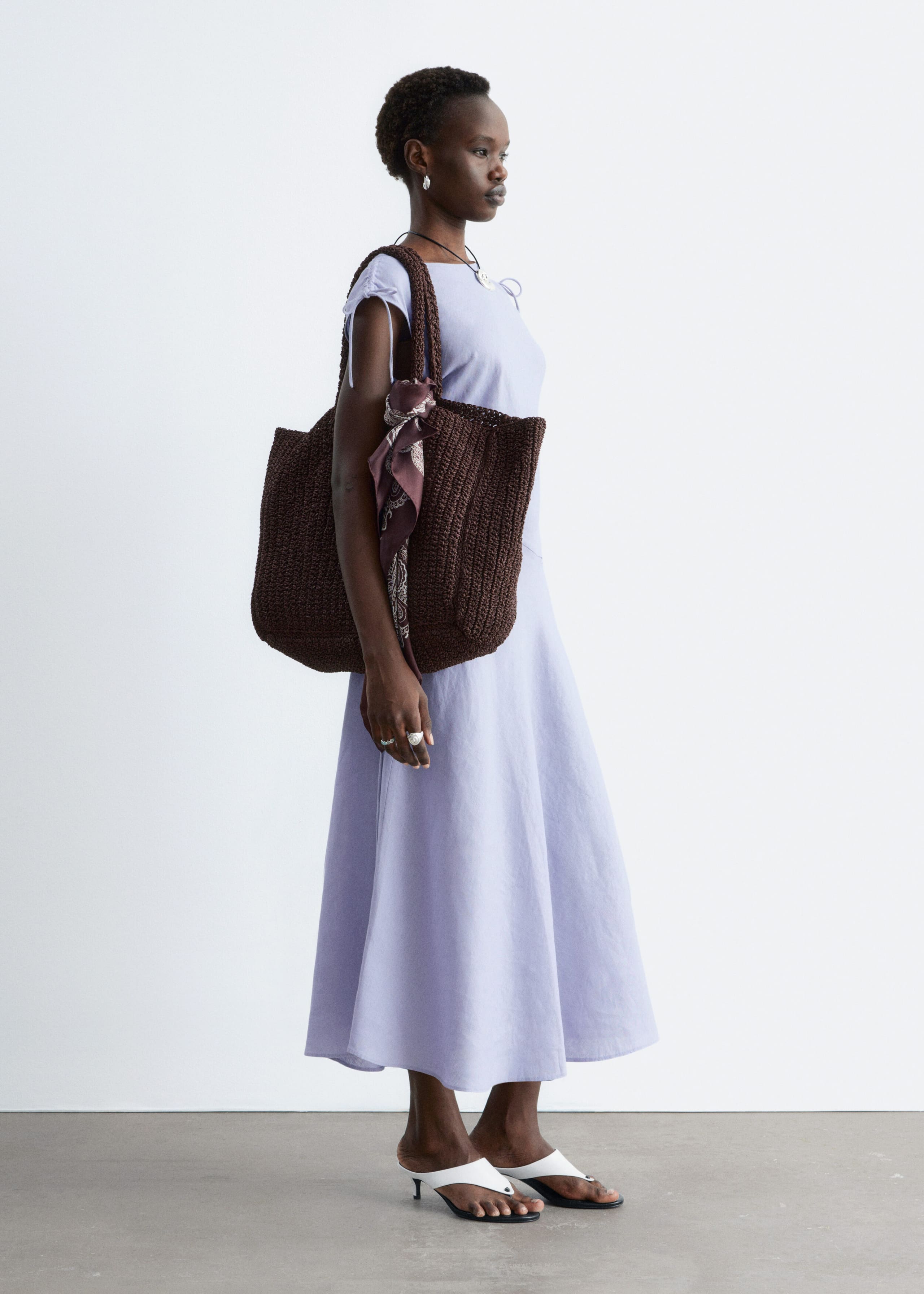 Image of Flared Linen Midi Dress