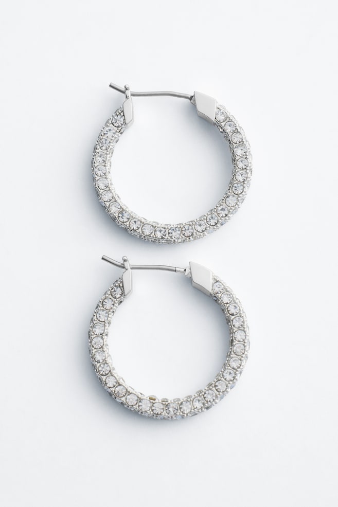 Rhinestone Hoop Earrings - Gold/Purple/Silver/Red - 1
