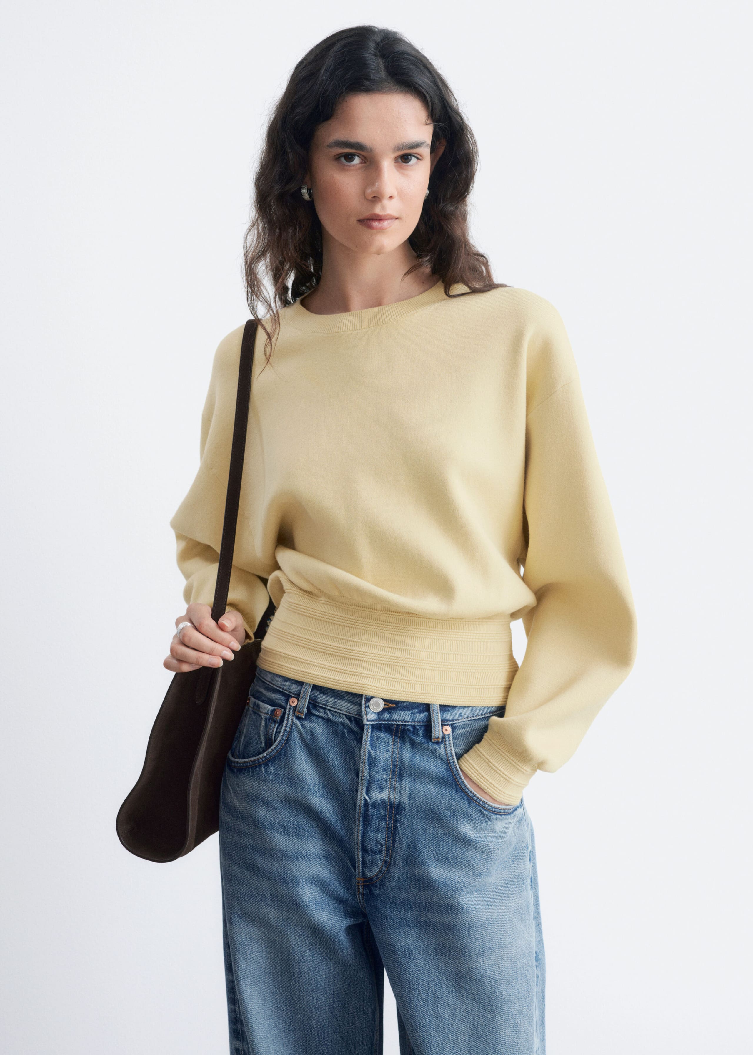 Rib-Trim Knitted Jumper - Cream - Lookbook