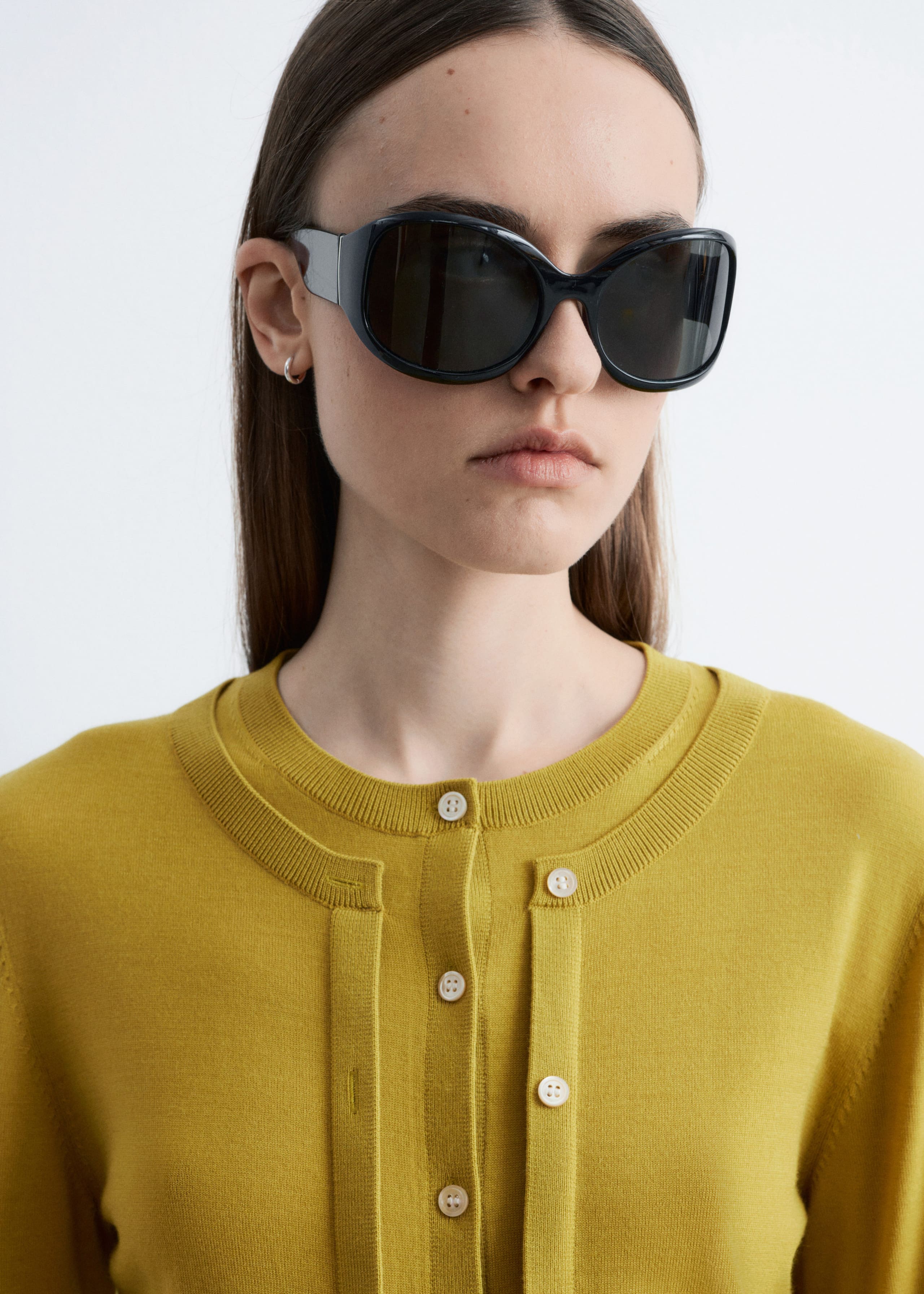 Double-Layer Wool Cardigan - Mustard Yellow - Lookbook