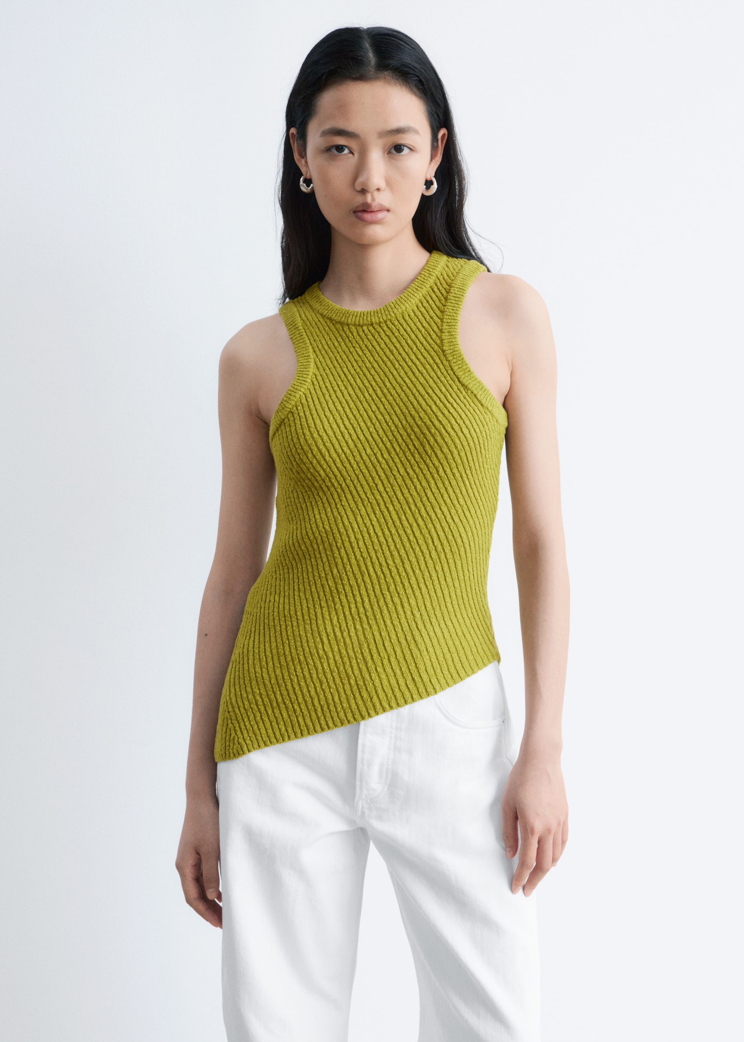 Image of Débardeur côtelé asymétrique