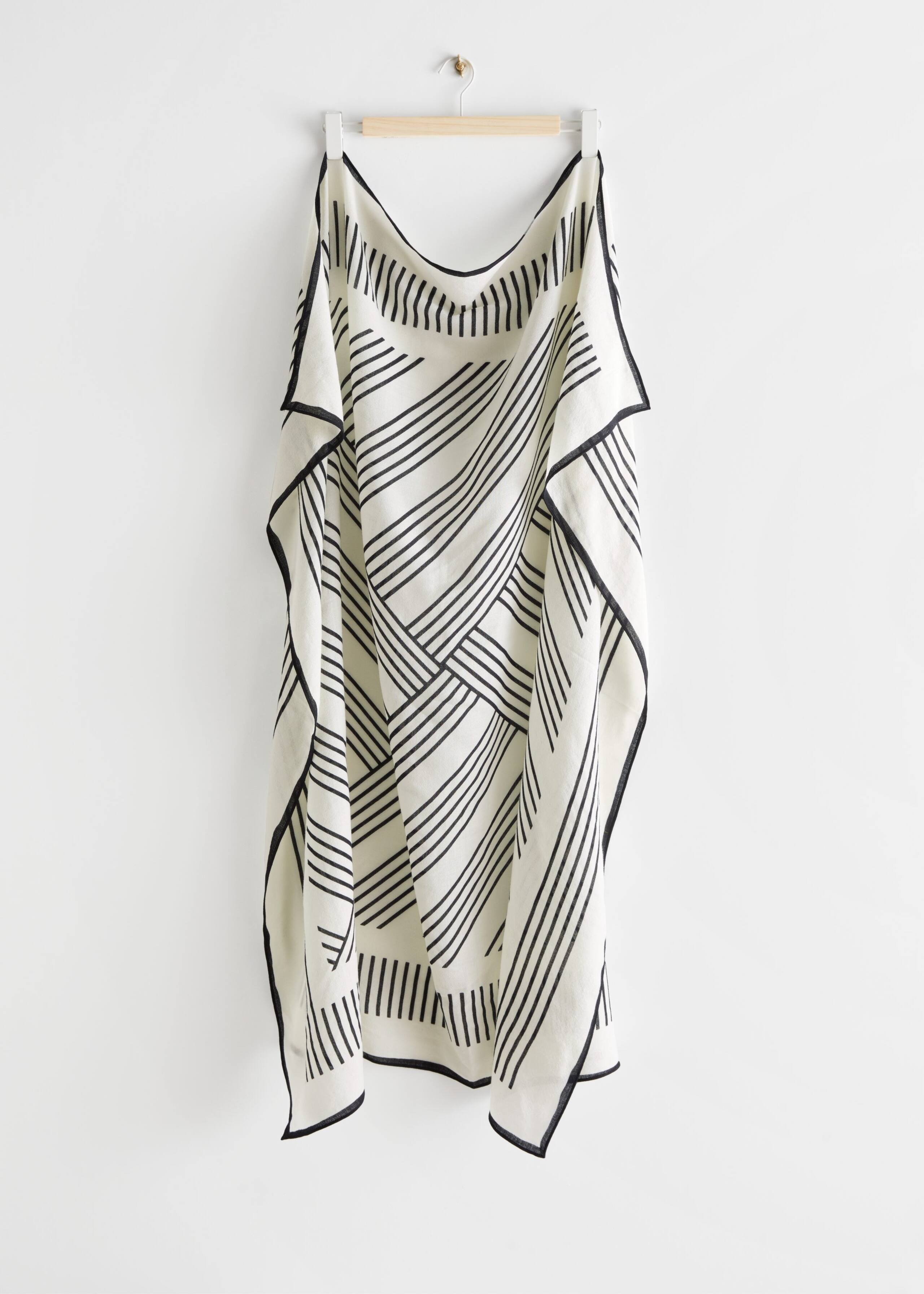Striped Light Wool Scarf - White Print - Still Life