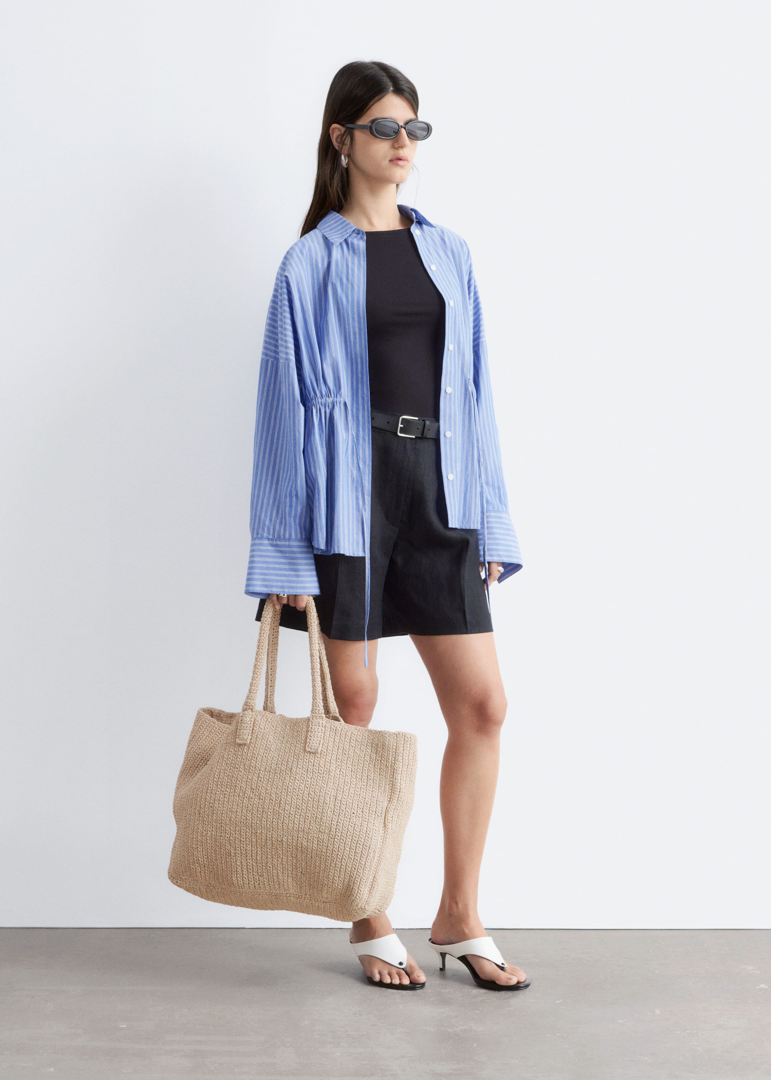 Pleated Linen Shorts - Dark Brown - Lookbook