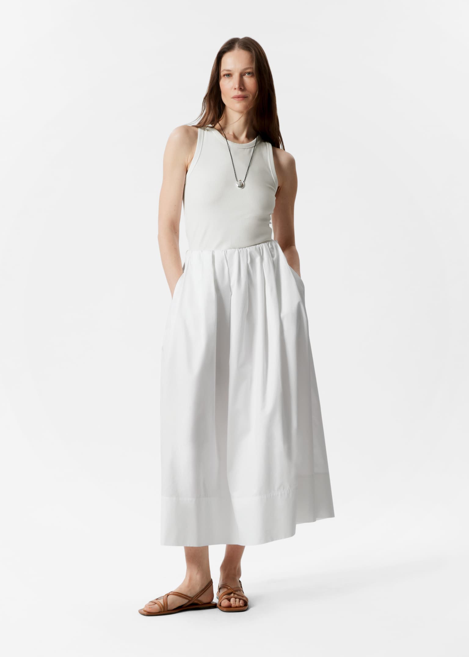 Falda midi acampanada - Blanco/Negro
