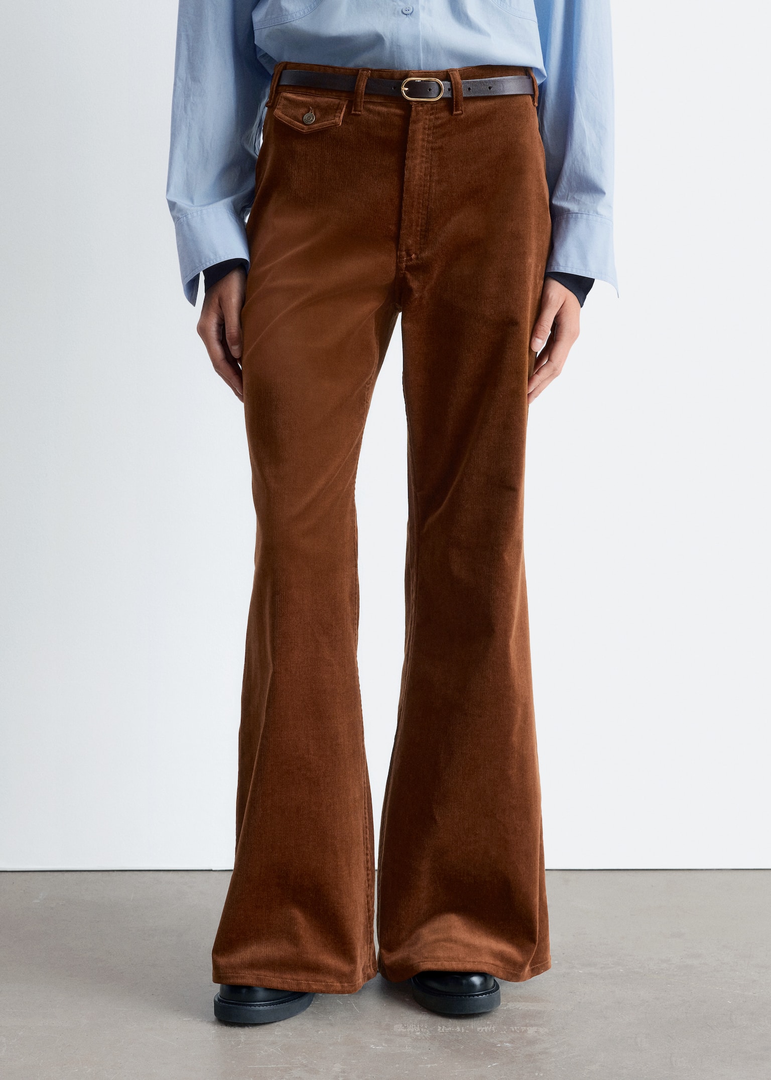 Flared Corduroy Trousers - Medium Brown/Black - 6