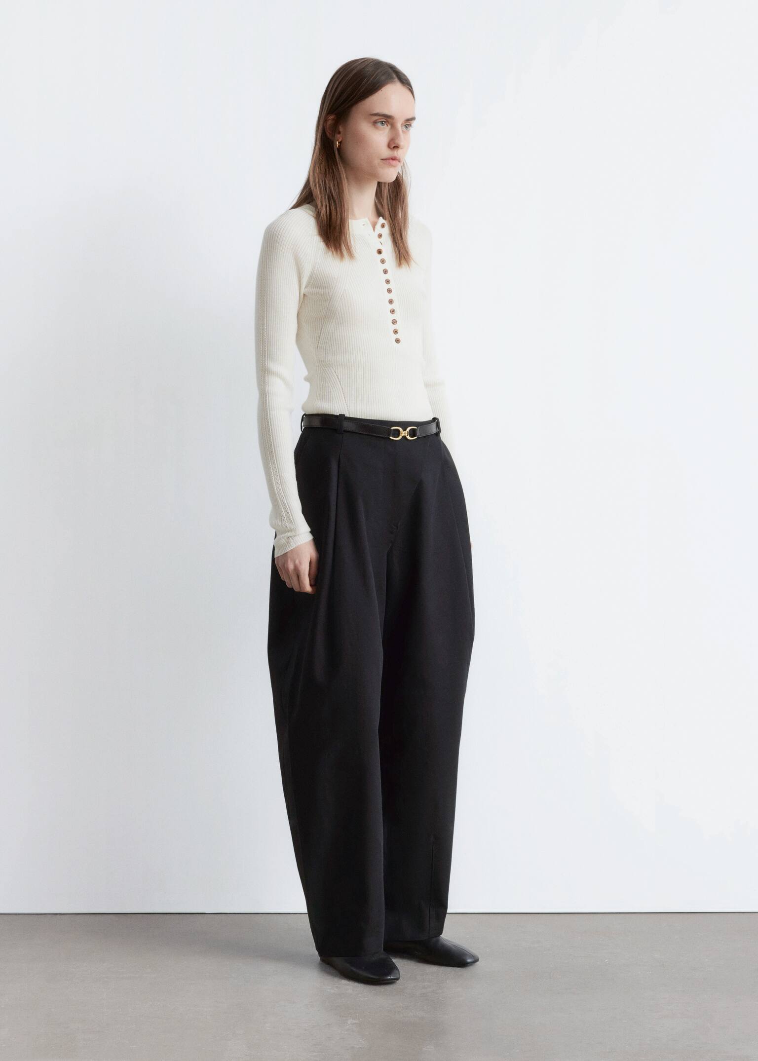 Полуплакетен вълнен топ - Кремаво - 3