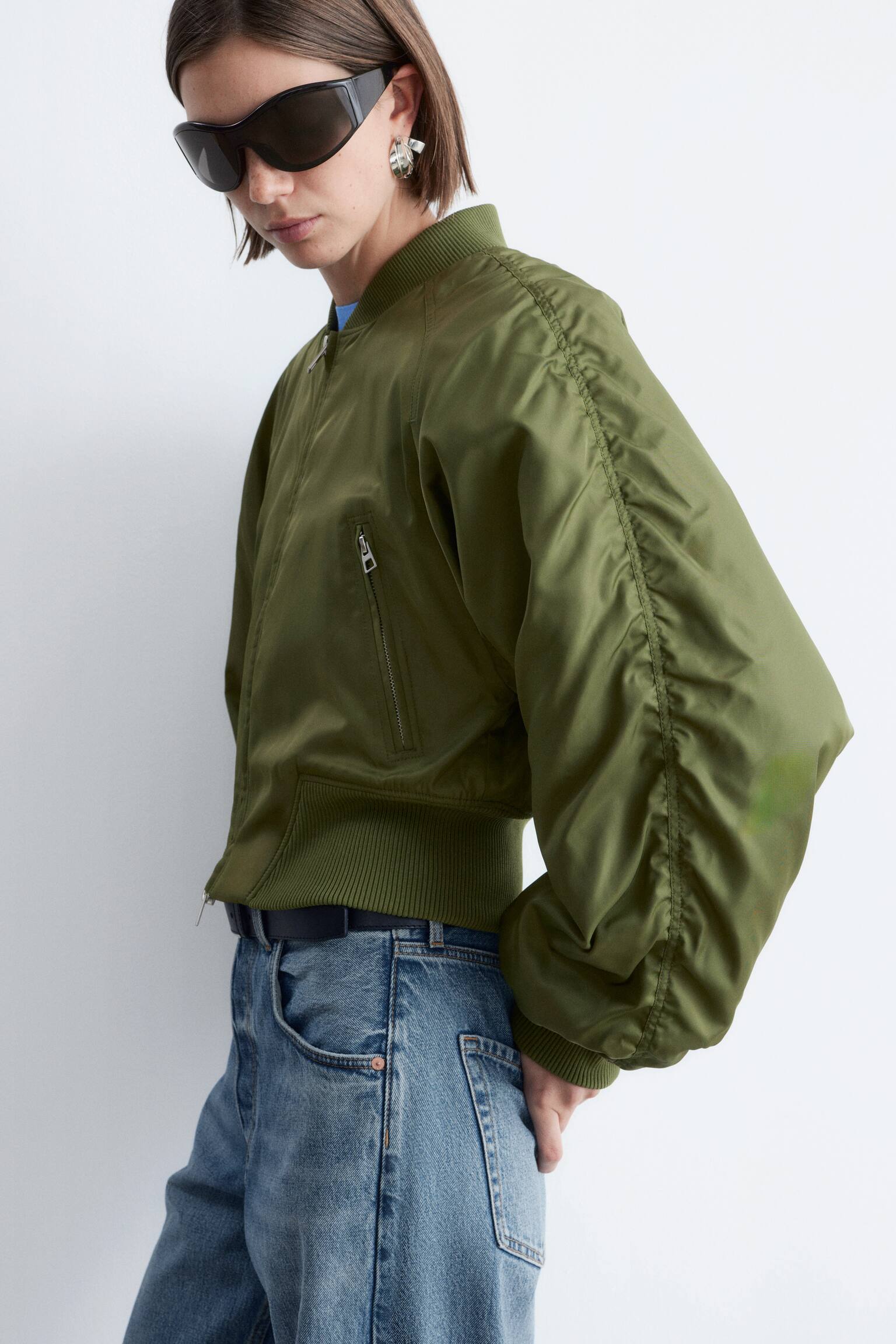 Скъсено бомбър яке-Каки зелено - 8