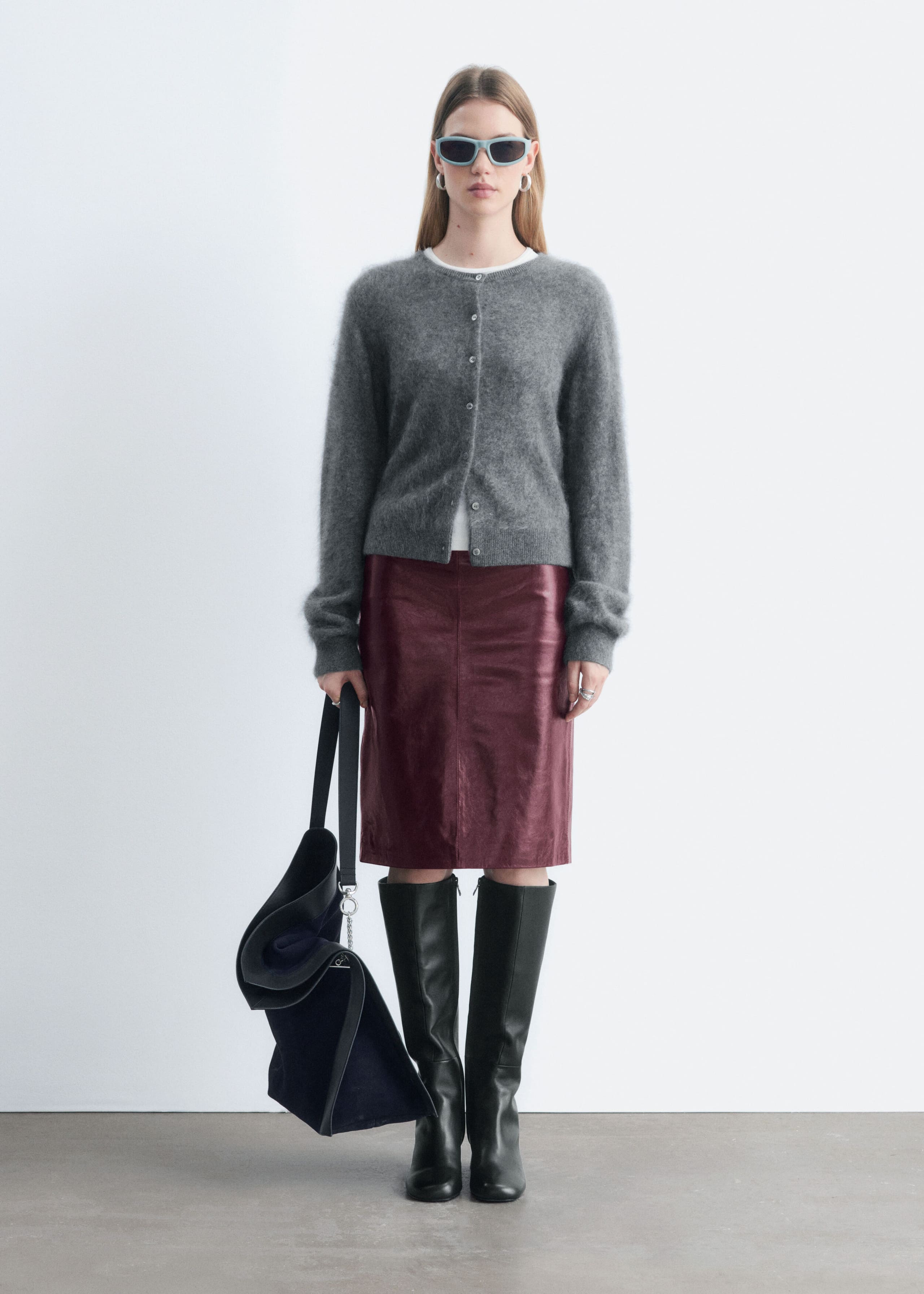 Gonna a tubino in nappa - Bordeaux - Lookbook