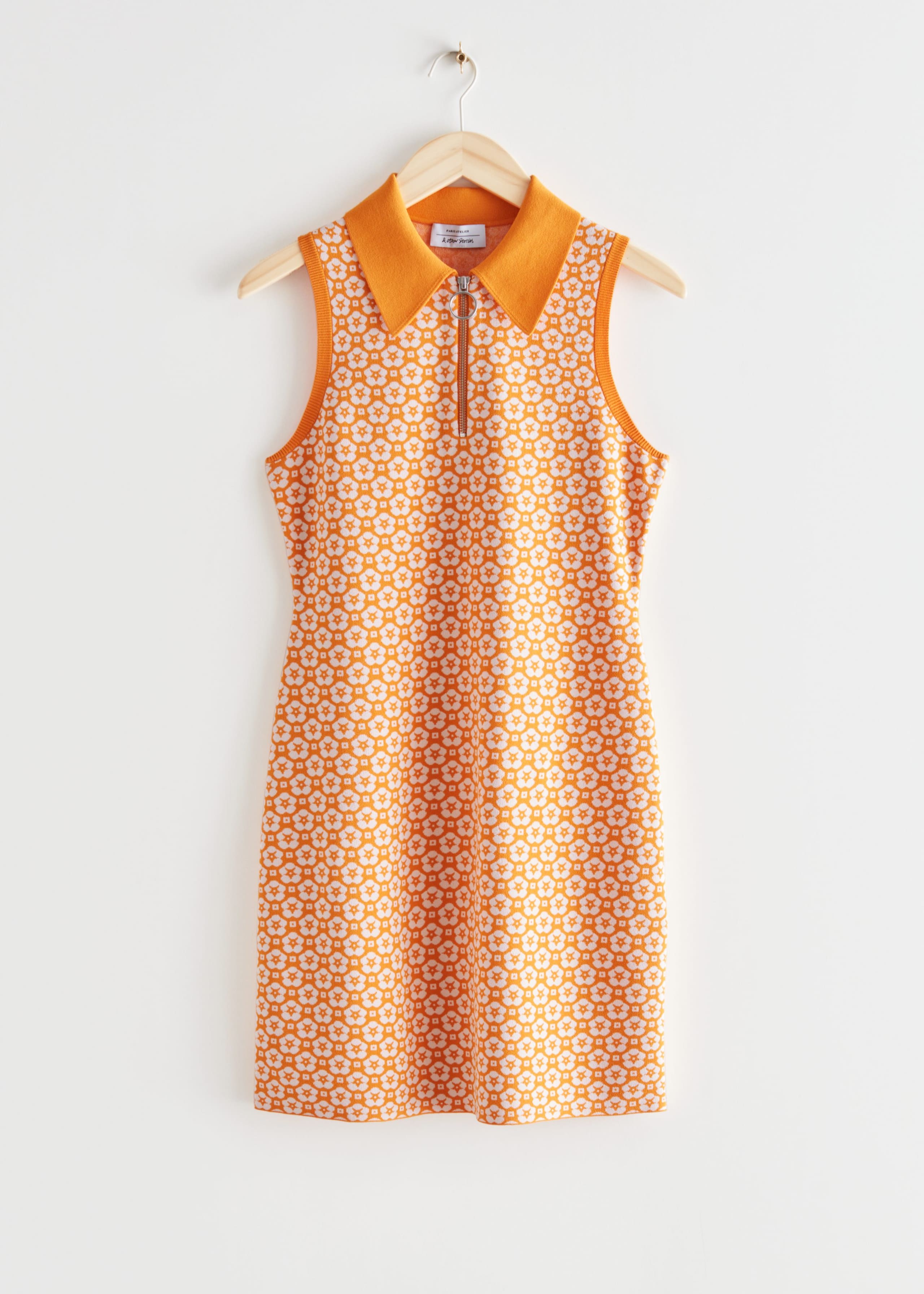Floral Jacquard Mini Dress - Orange/White - Natura morta
