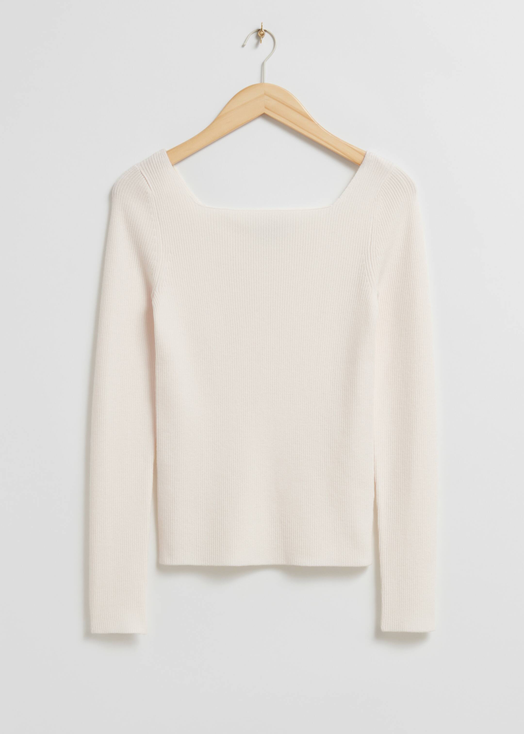 Se større billede: Strikket top med firkantet halsudskæring - Hvid - DAME | H&M DK 1