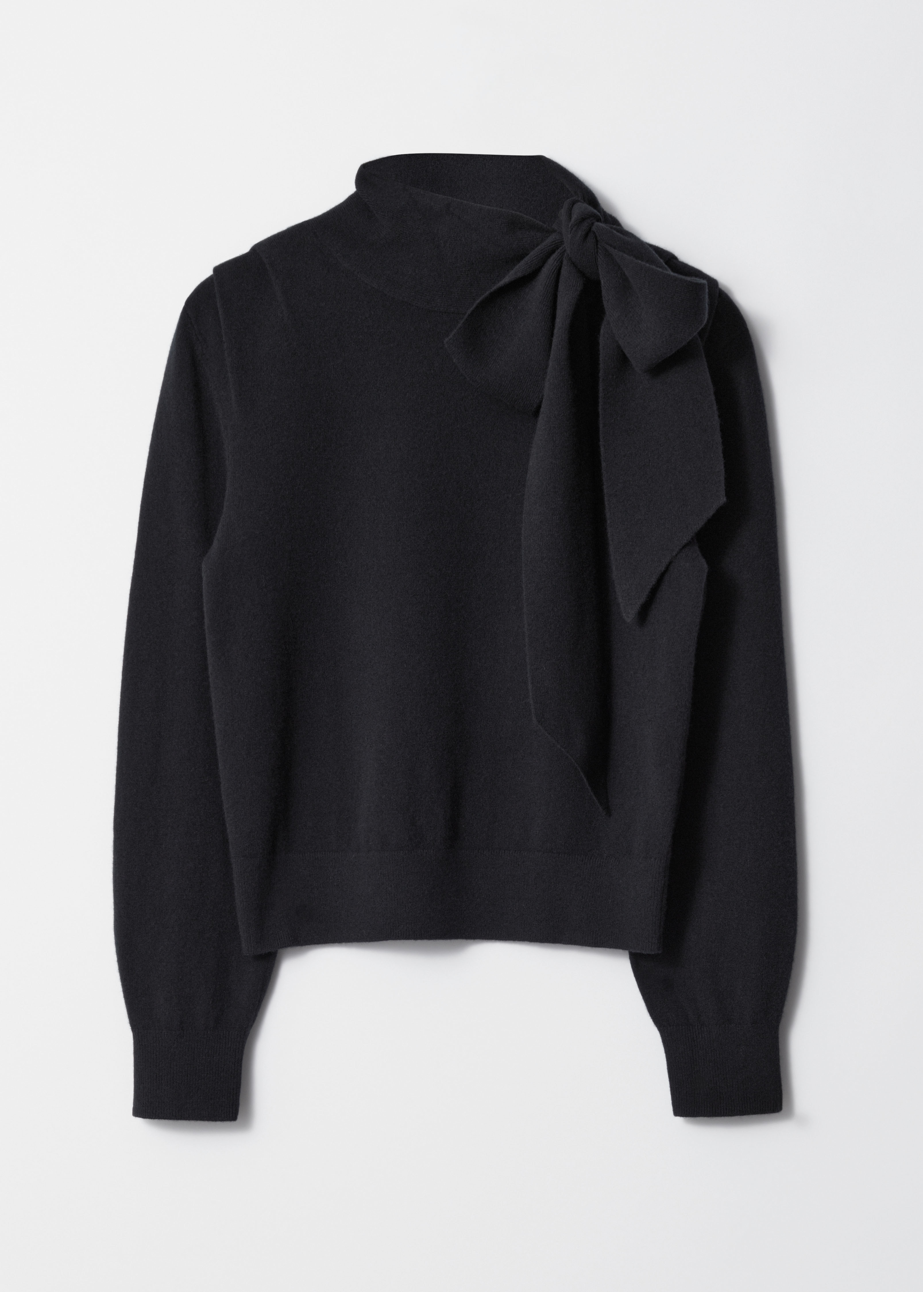 Pull en laine mérinos avec lien à l’encolure - Noir