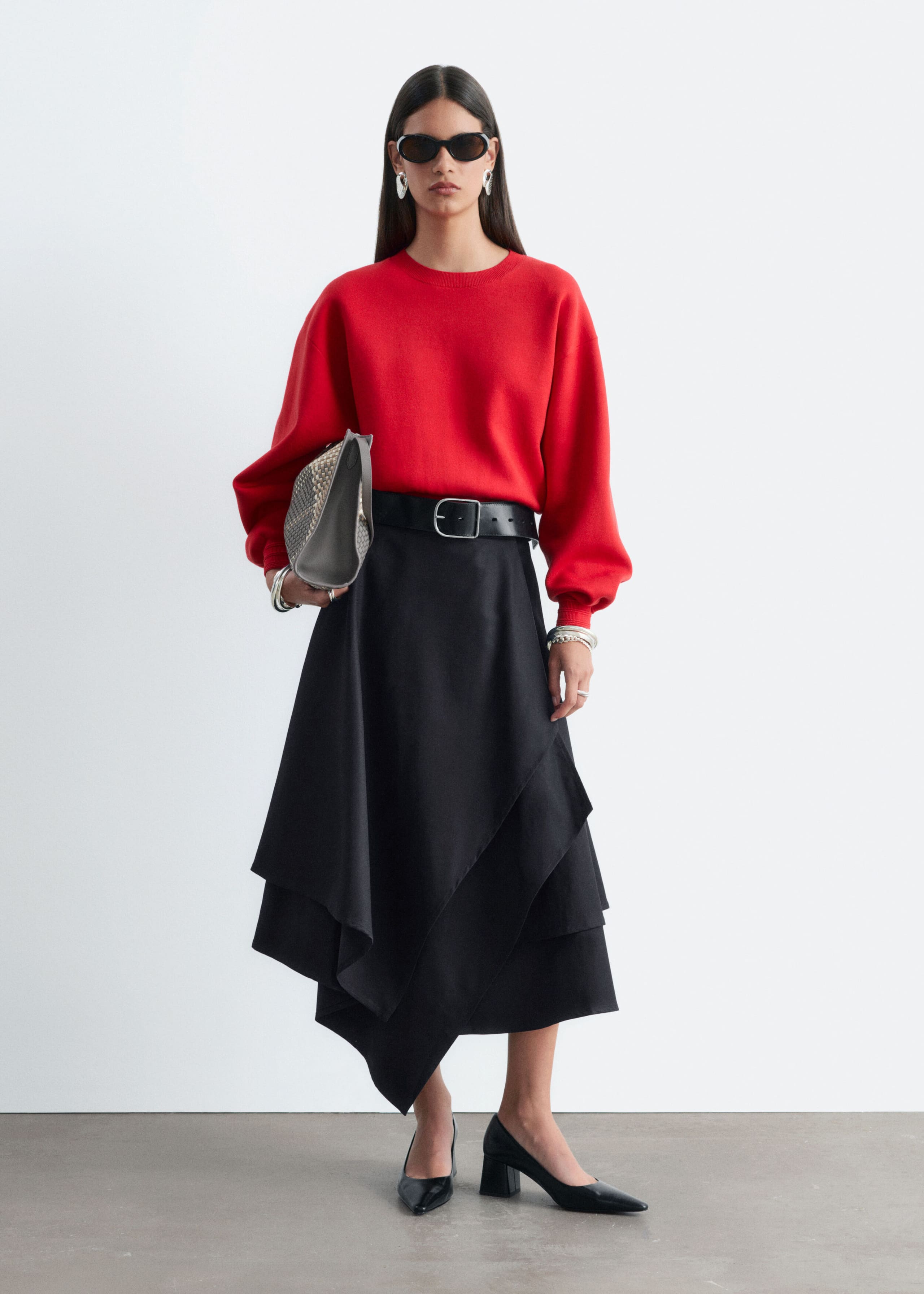 Rib-Trim Knitted Jumper - Red - Lookbook