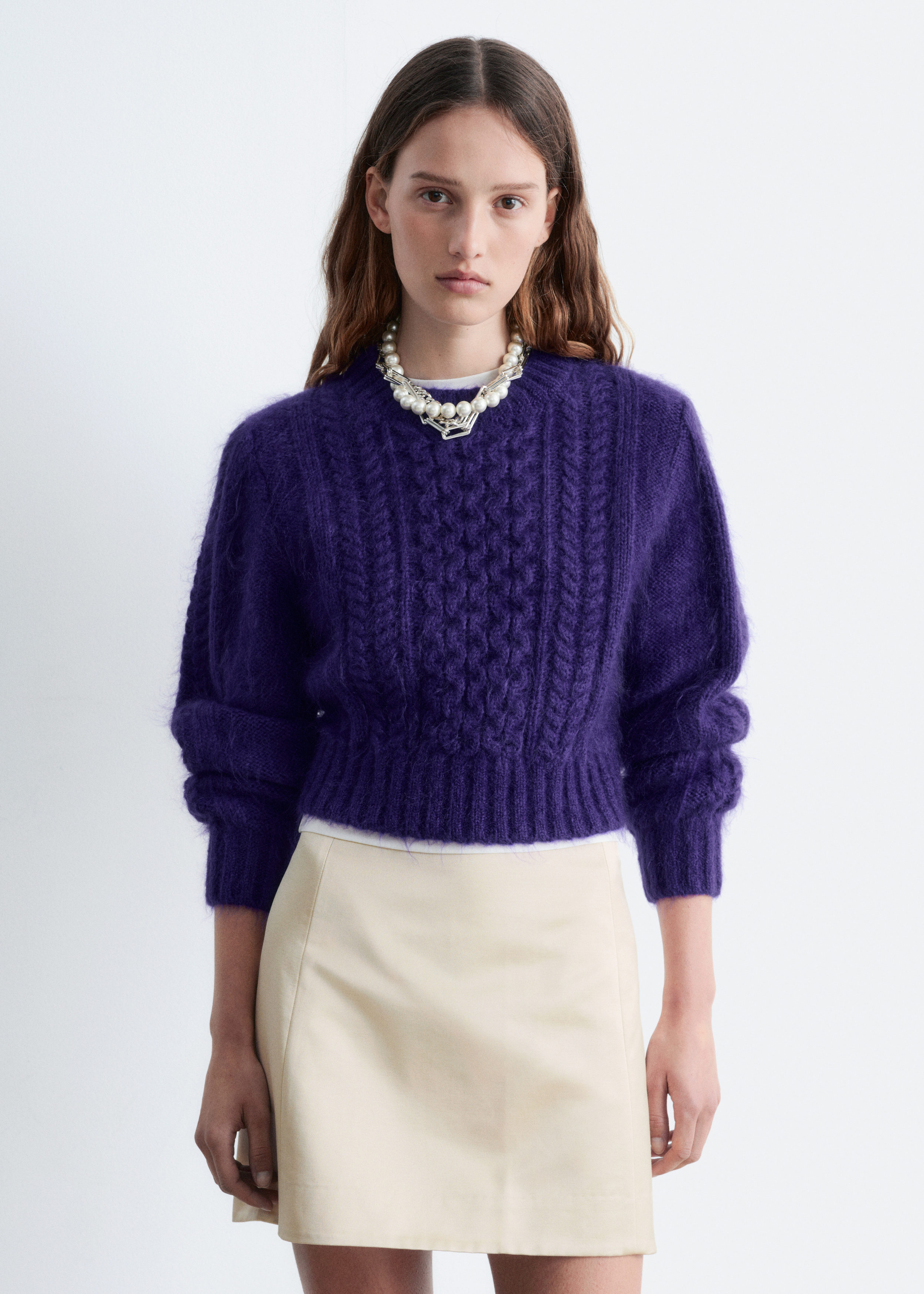 Cropped Cable-Knit Jumper - Dark Purple - & Other Stories US