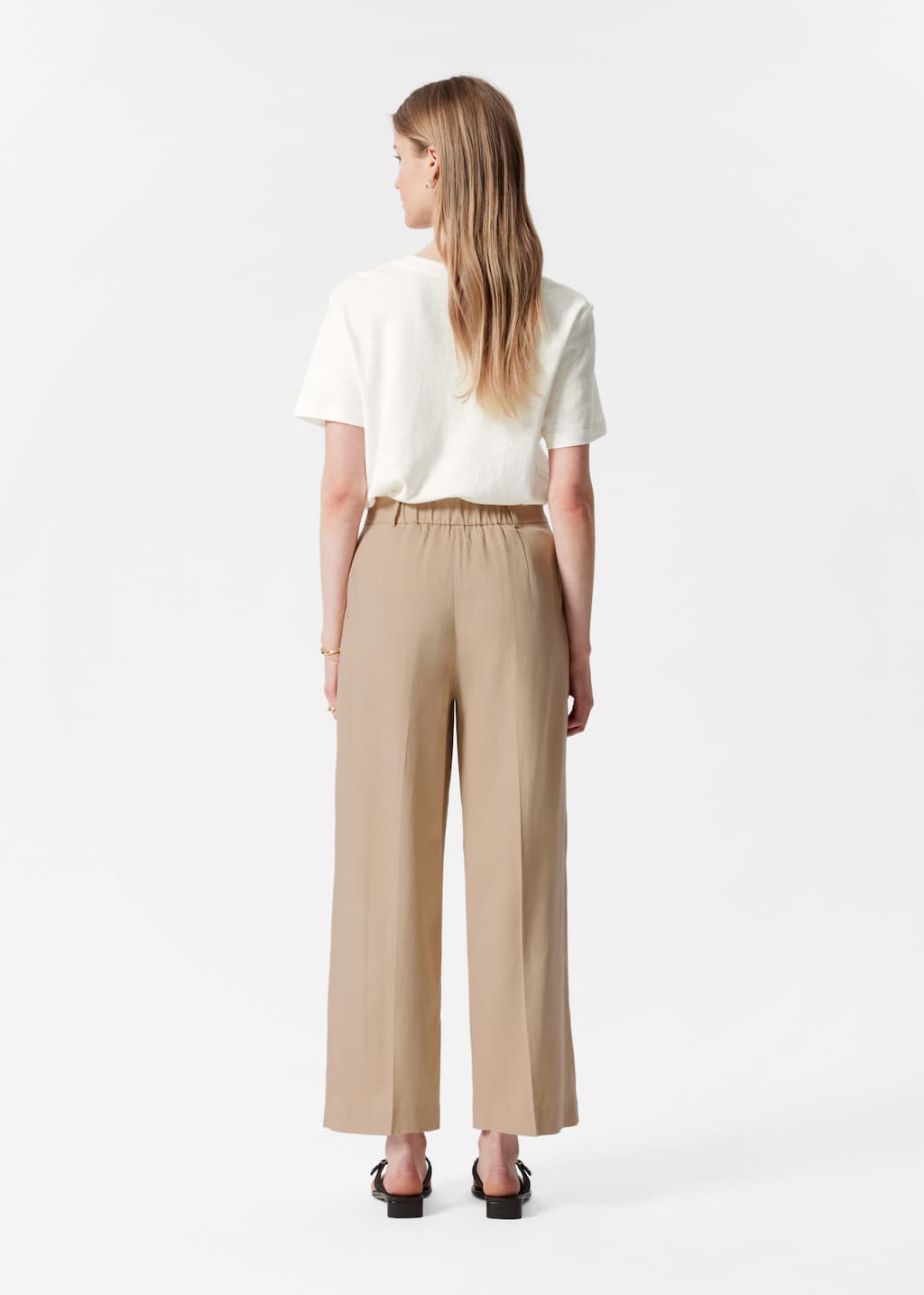 Tailored High Waist Trousers - Beige - Lookbook