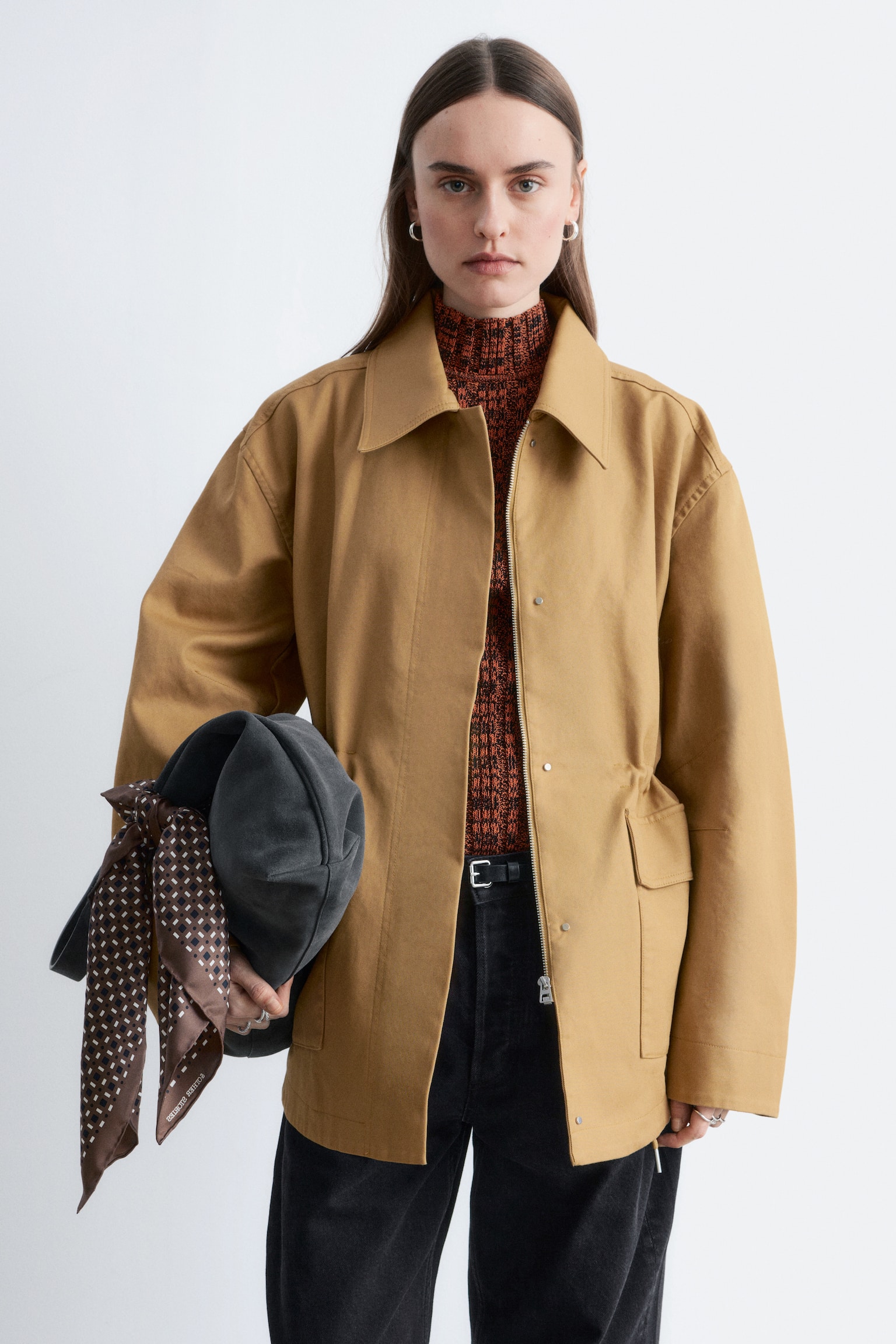 Veste utilitaire oversize à cordon de serrage - Jaune moutarde/Marron foncé - 9