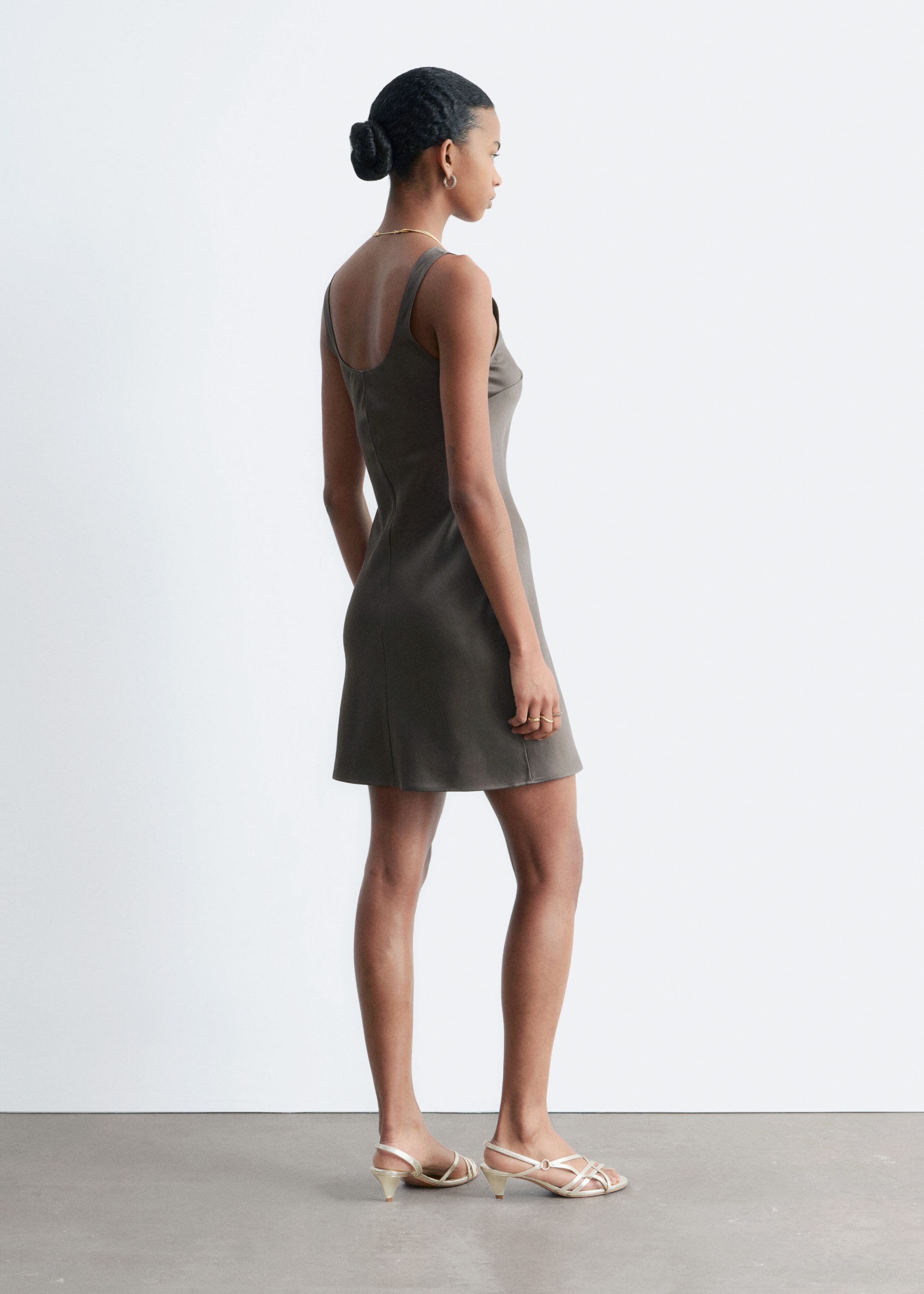 Satin Slip Mini Dress - Beige - Lookbook