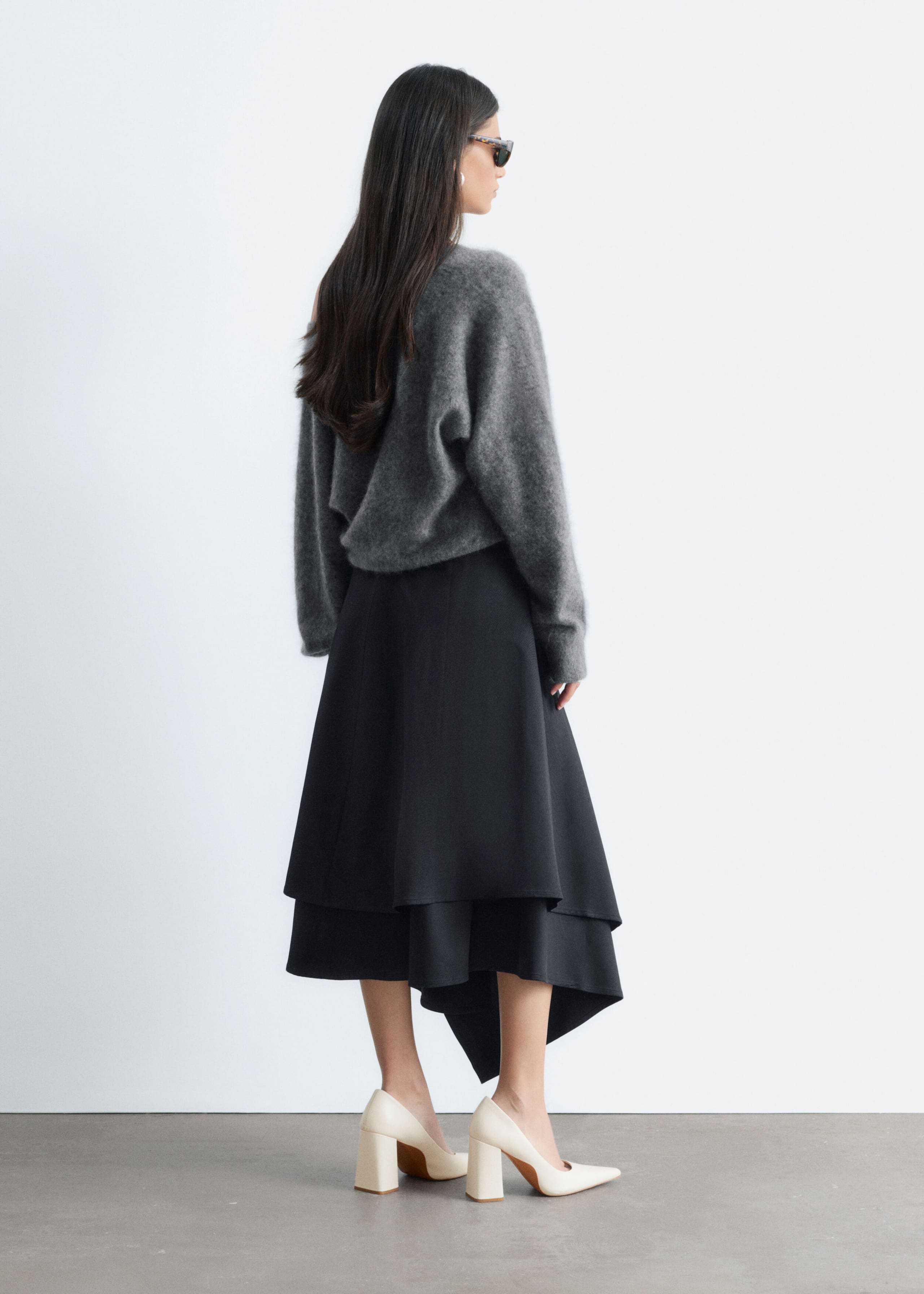 Double Layer Asymmetric Skirt - Black - Still Life