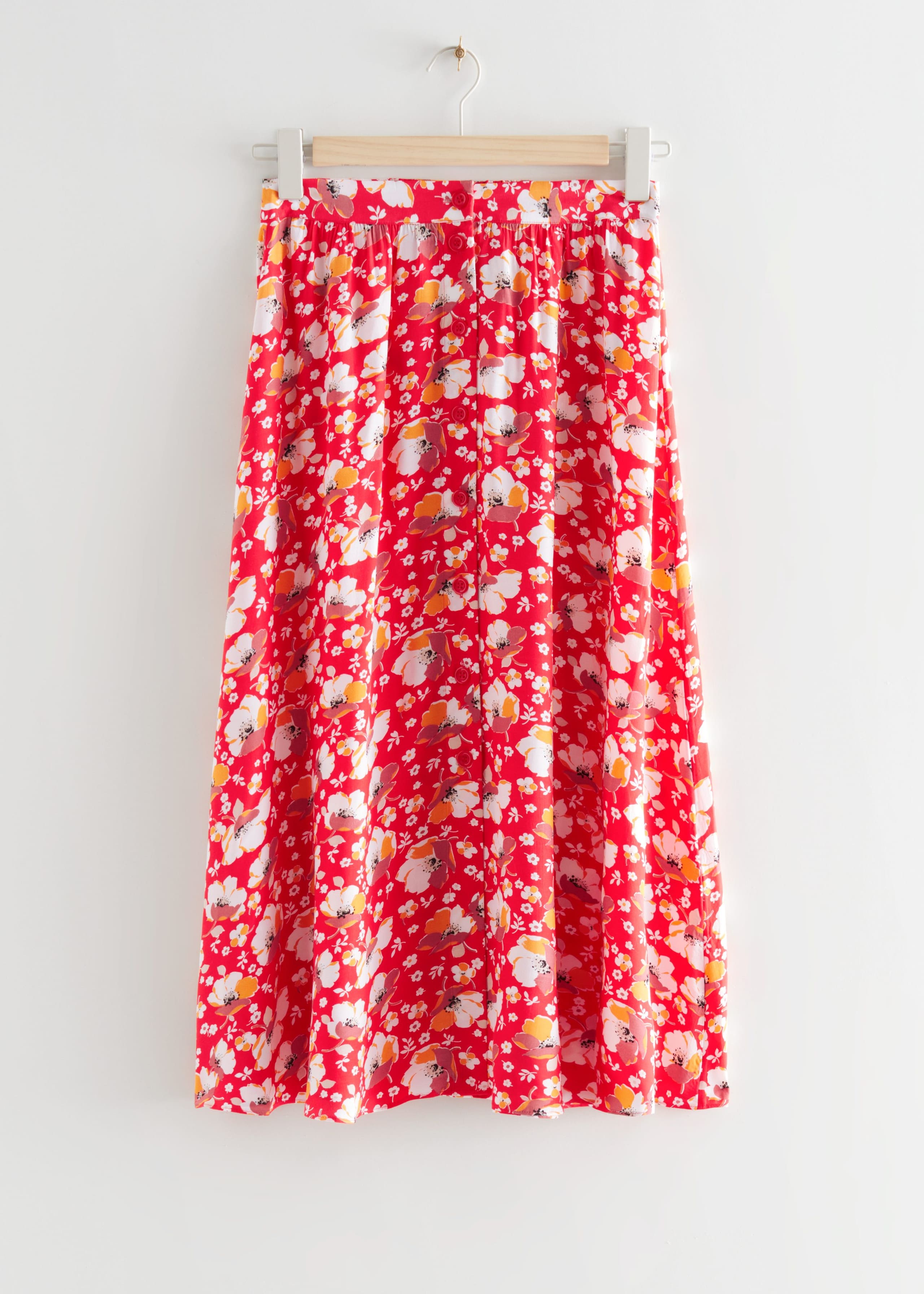 Buttoned Midi Skirt - Red/White - Still Life