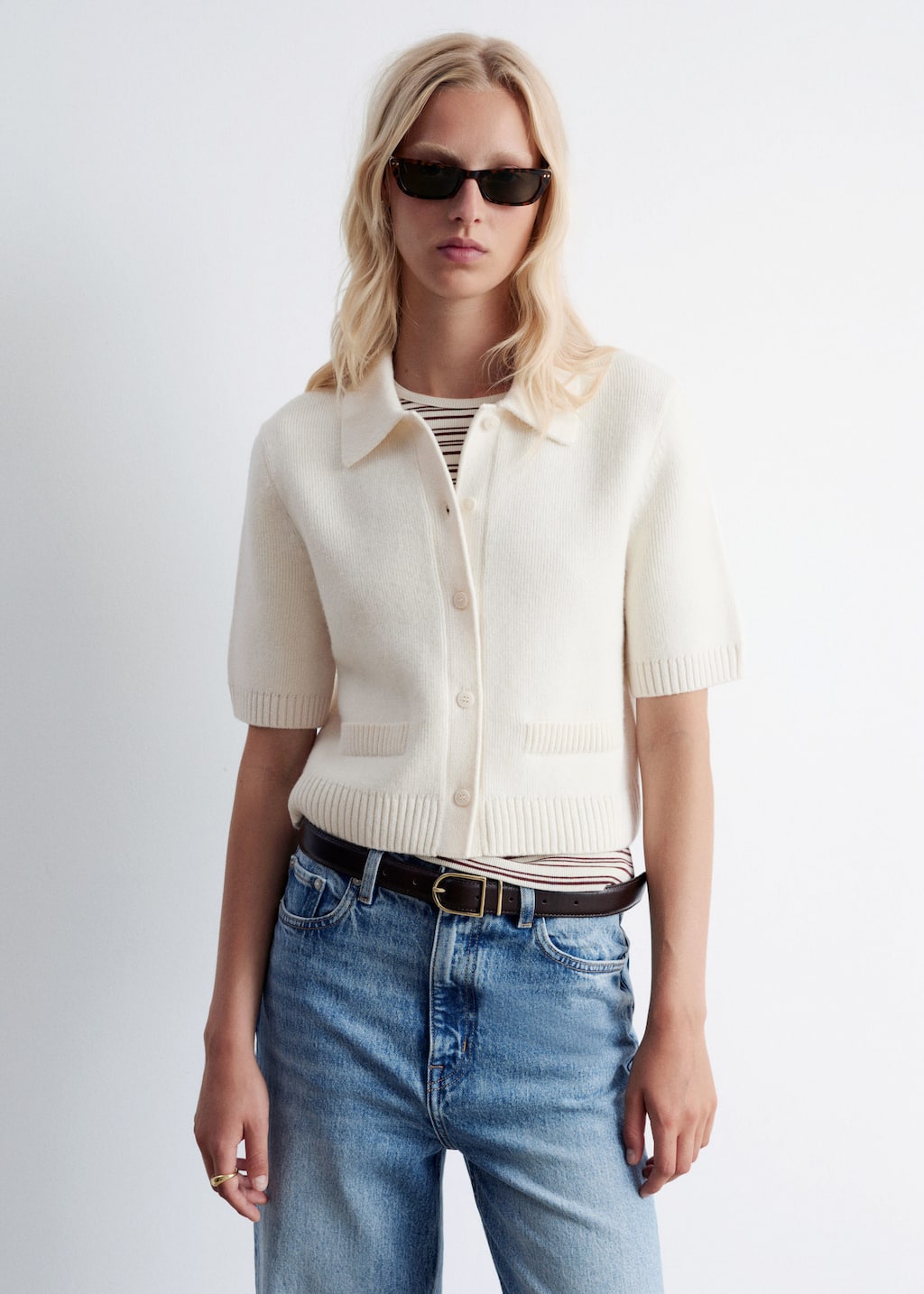 Image of Knitted Short-Sleeve Cardigan