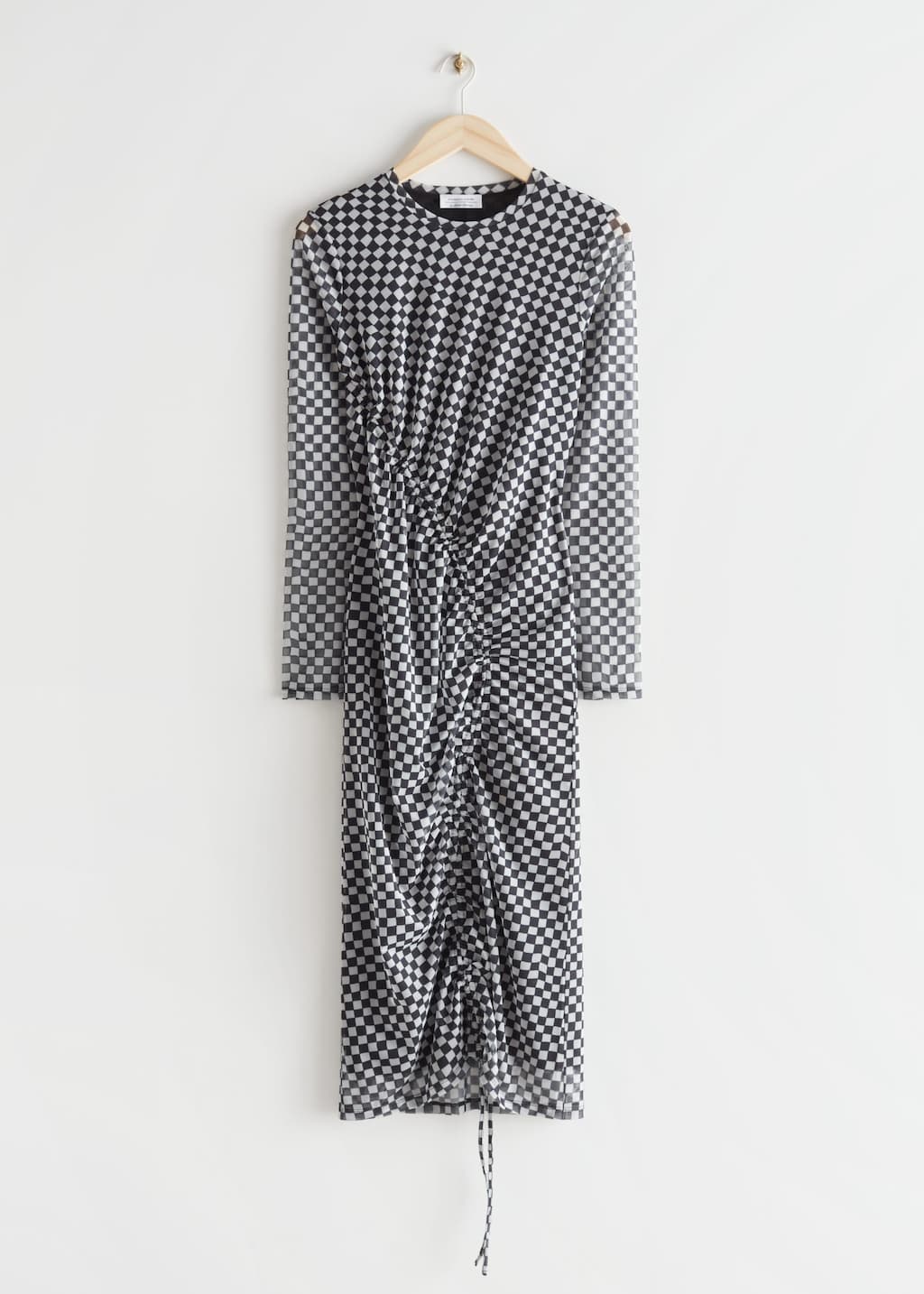 Printed Gathered Midi Dress - Chessboard Print - Bodegón