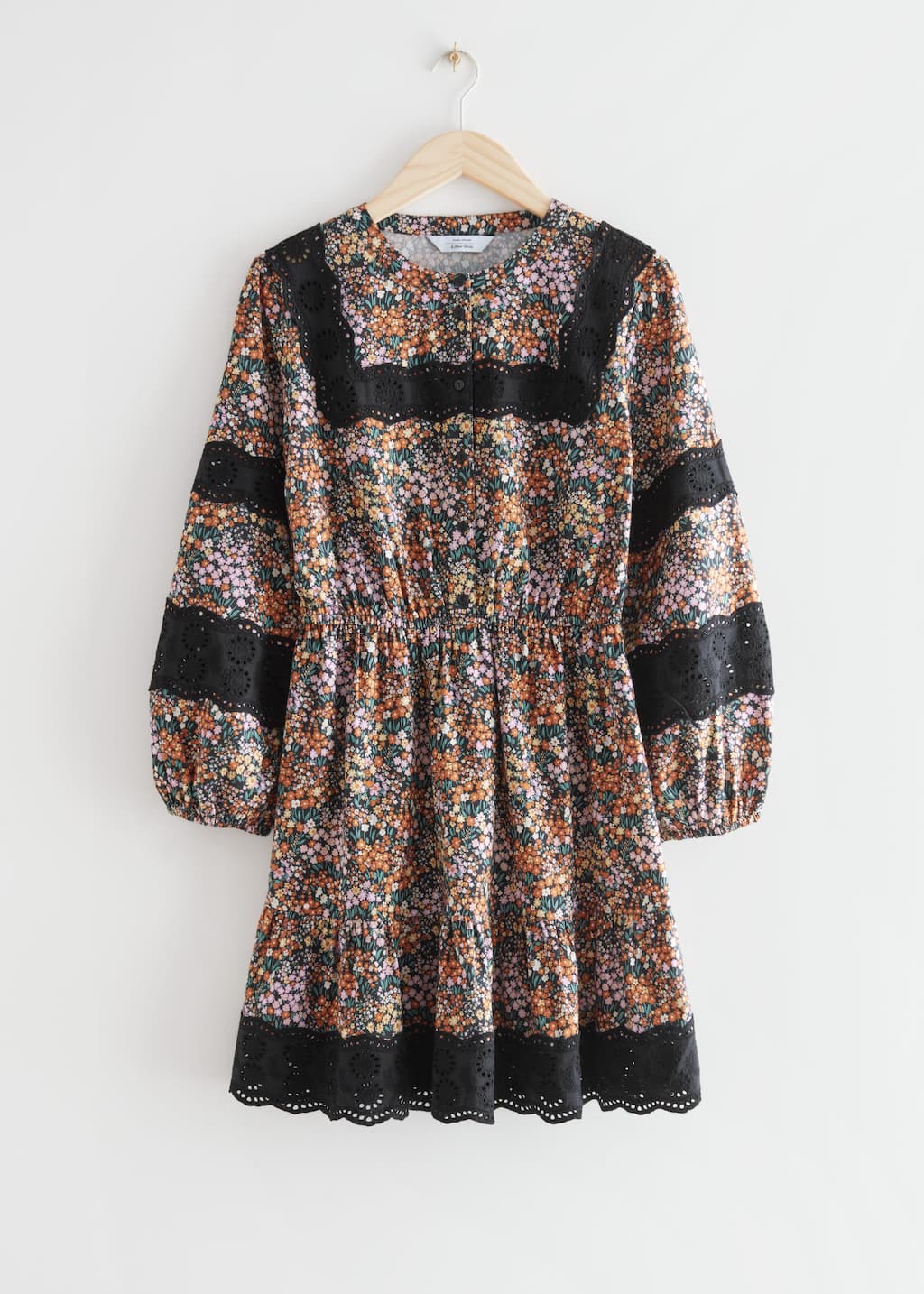 Printed Embroidery Mini Dress - Floral Print - Still Life