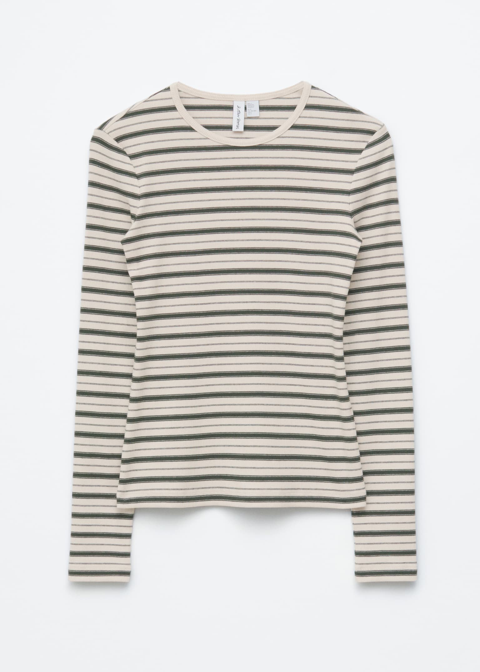 Ribbed Long-Sleeve Top - Beige/Black Stripes/Brown/White Stripes/Dark Green/Light Grey/White/Black - 1
